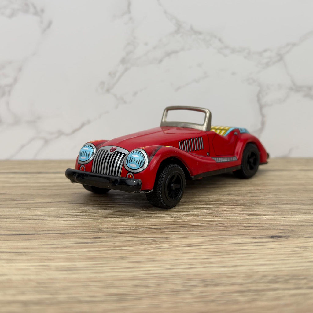 Vintage Tinplate Friction Car, Yone Japan, Red Collectible Toy