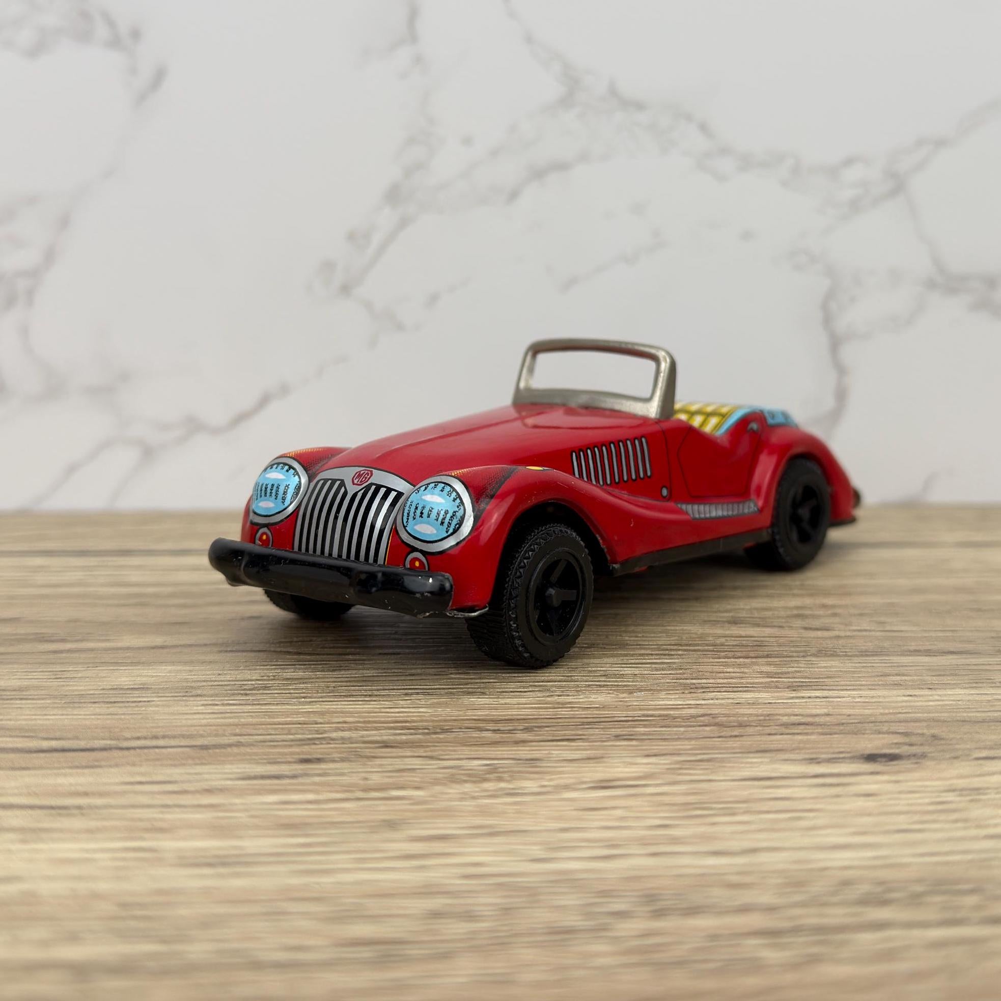 Vintage Tinplate Friction Car, Yone Japan, Red Collectible Toy