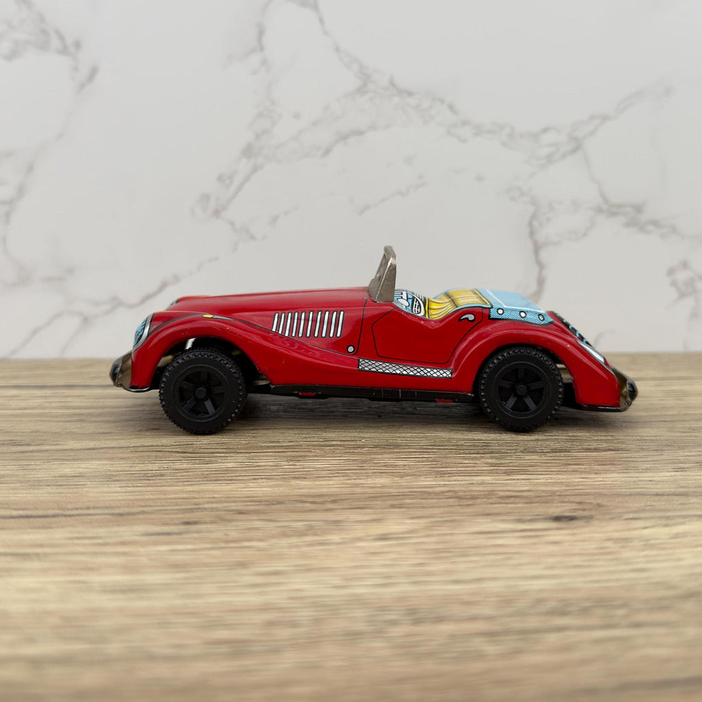 Vintage Tinplate Friction Car, Yone Japan, Red Collectible Toy