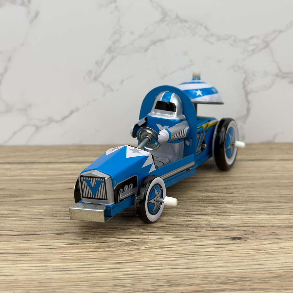 Vintage Tin Space Race Car, Lithographed Clockwork Toy (Key Missing)