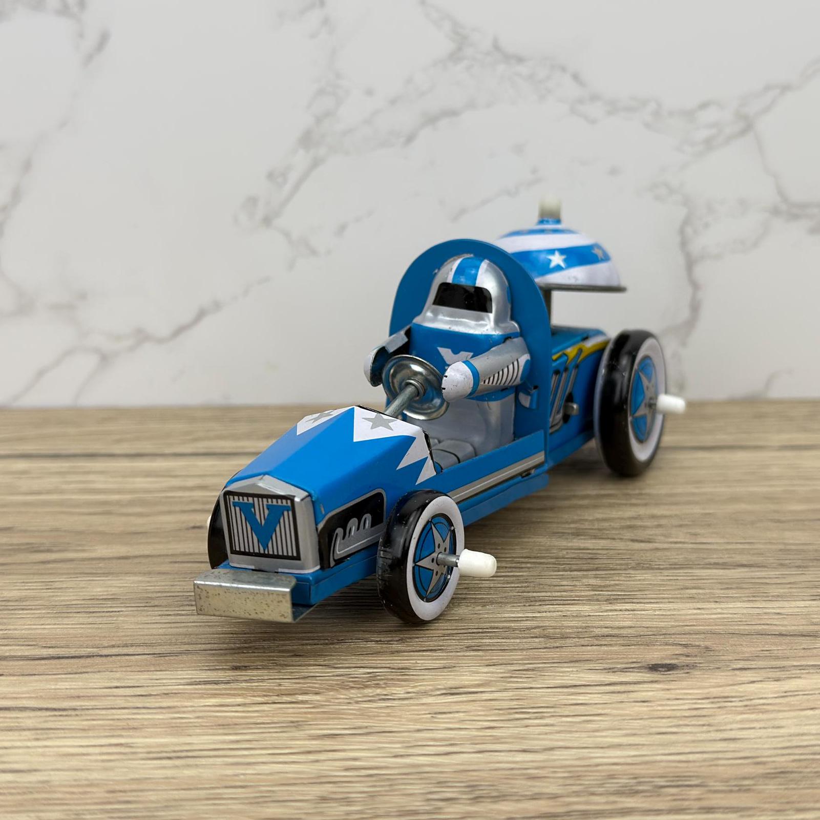 Vintage Tin Space Race Car, Lithographed Clockwork Toy (Key Missing)