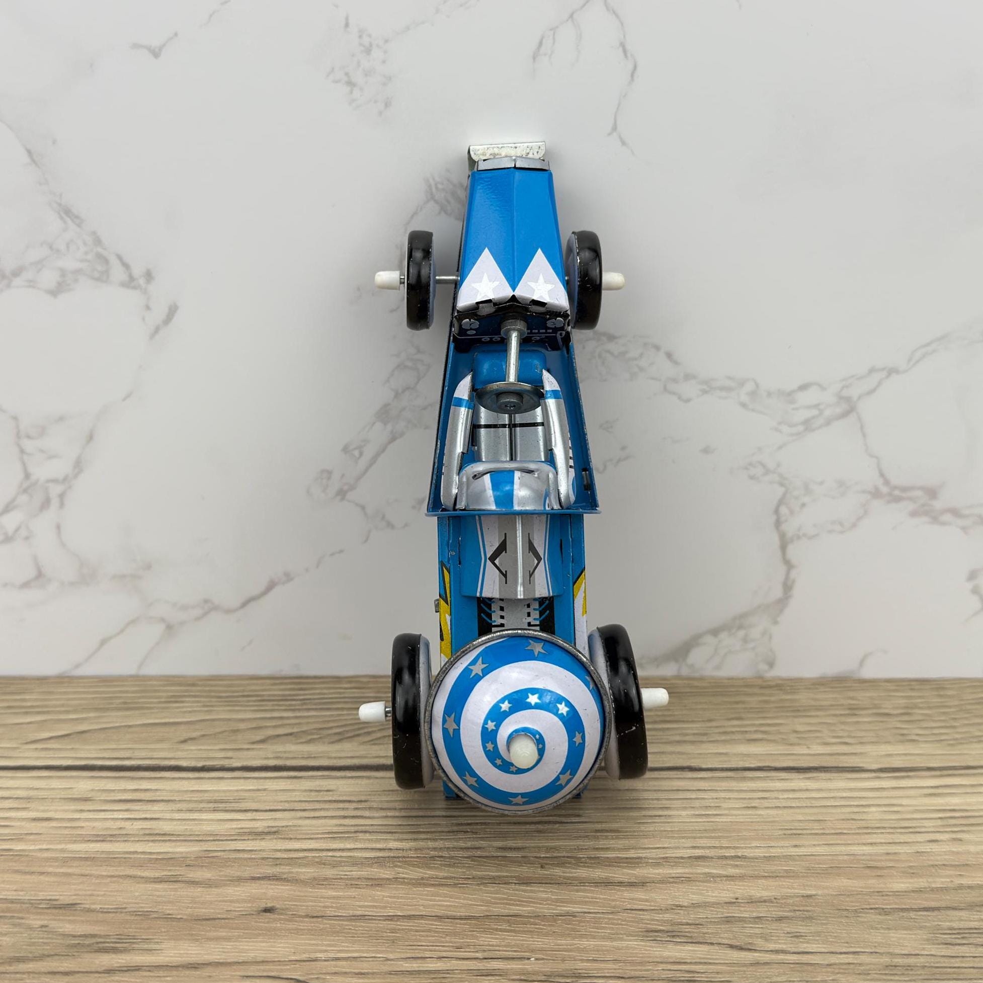 Vintage Tin Space Race Car, Lithographed Clockwork Toy (Key Missing)