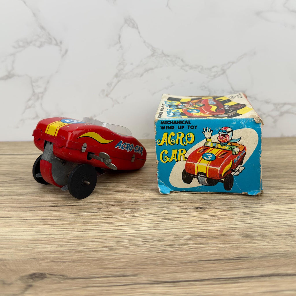Vintage Yone Acro Car Tin Toy, 1960s Japanese Wind-Up, Original Box