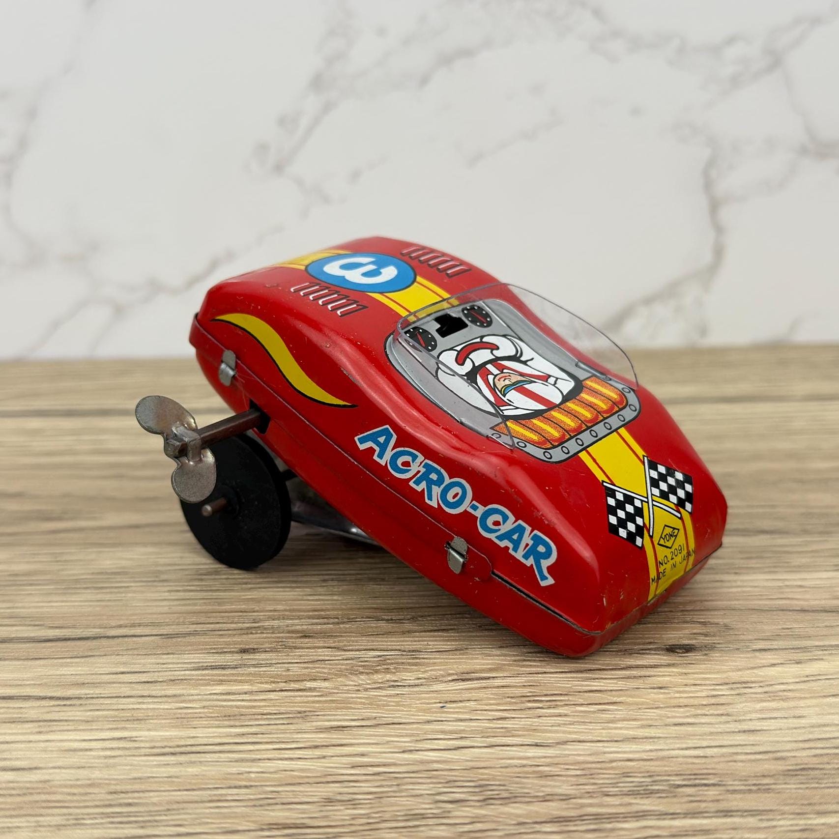 Vintage Yone Acro Car Tin Toy, 1960s Japanese Wind-Up, Original Box