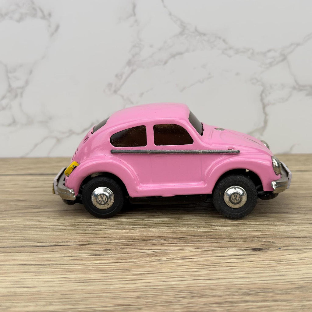 Vintage Yellow VW Beetle Friction Tin Toy Car with Box