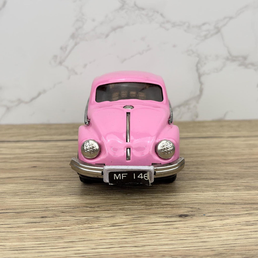 Vintage Yellow VW Beetle Friction Tin Toy Car with Box