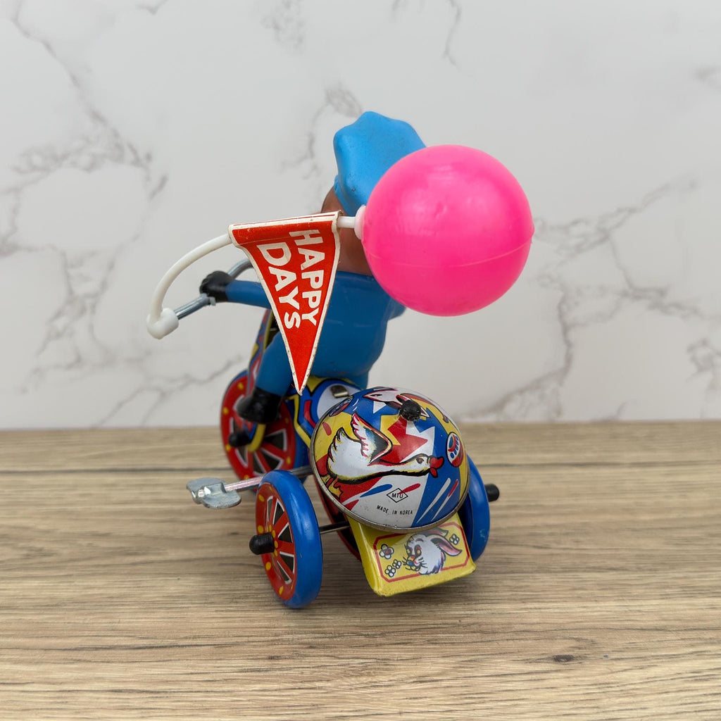 Vintage Tin Lithograph Police Tricycle Wind-Up Toy, Collectible MTU, Korea, Original Box