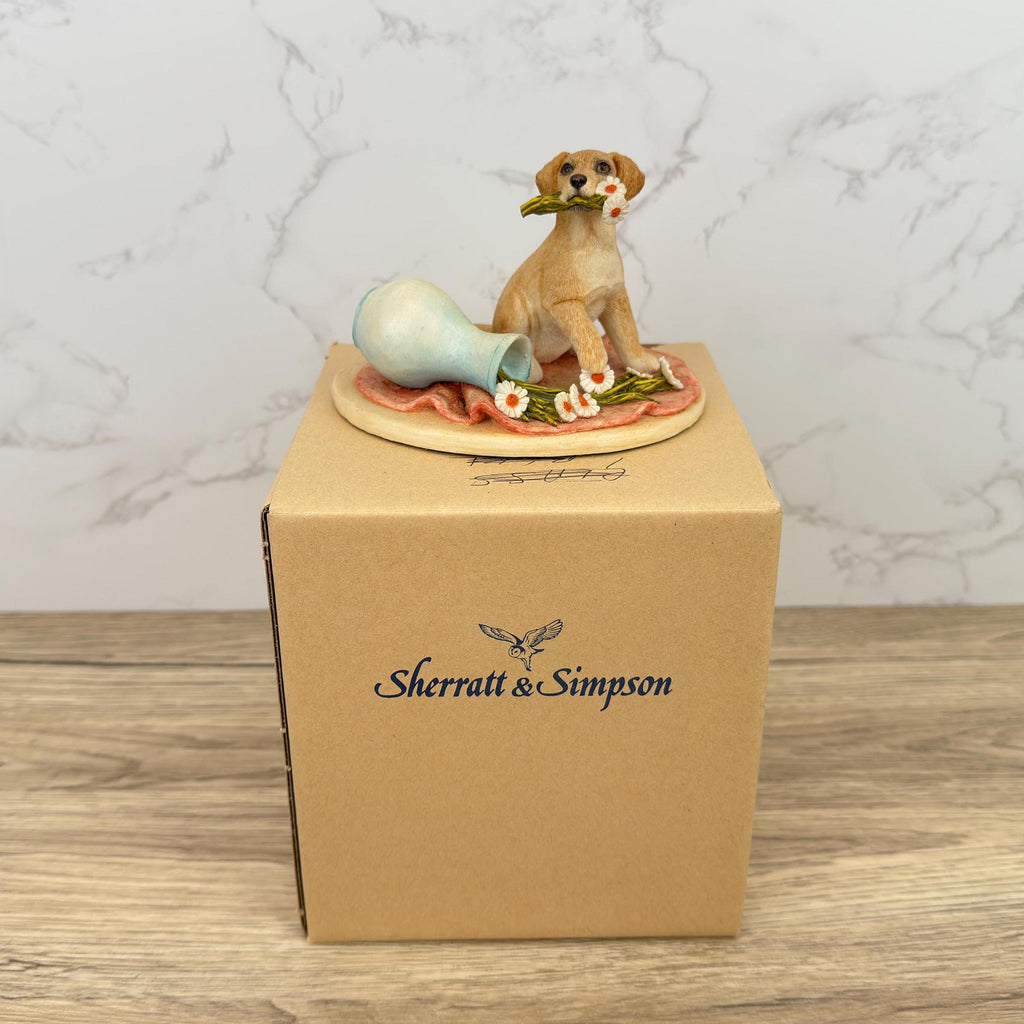 Vintage Sherratt & Simpson Resin Labrador Puppy Figurine with Vase
