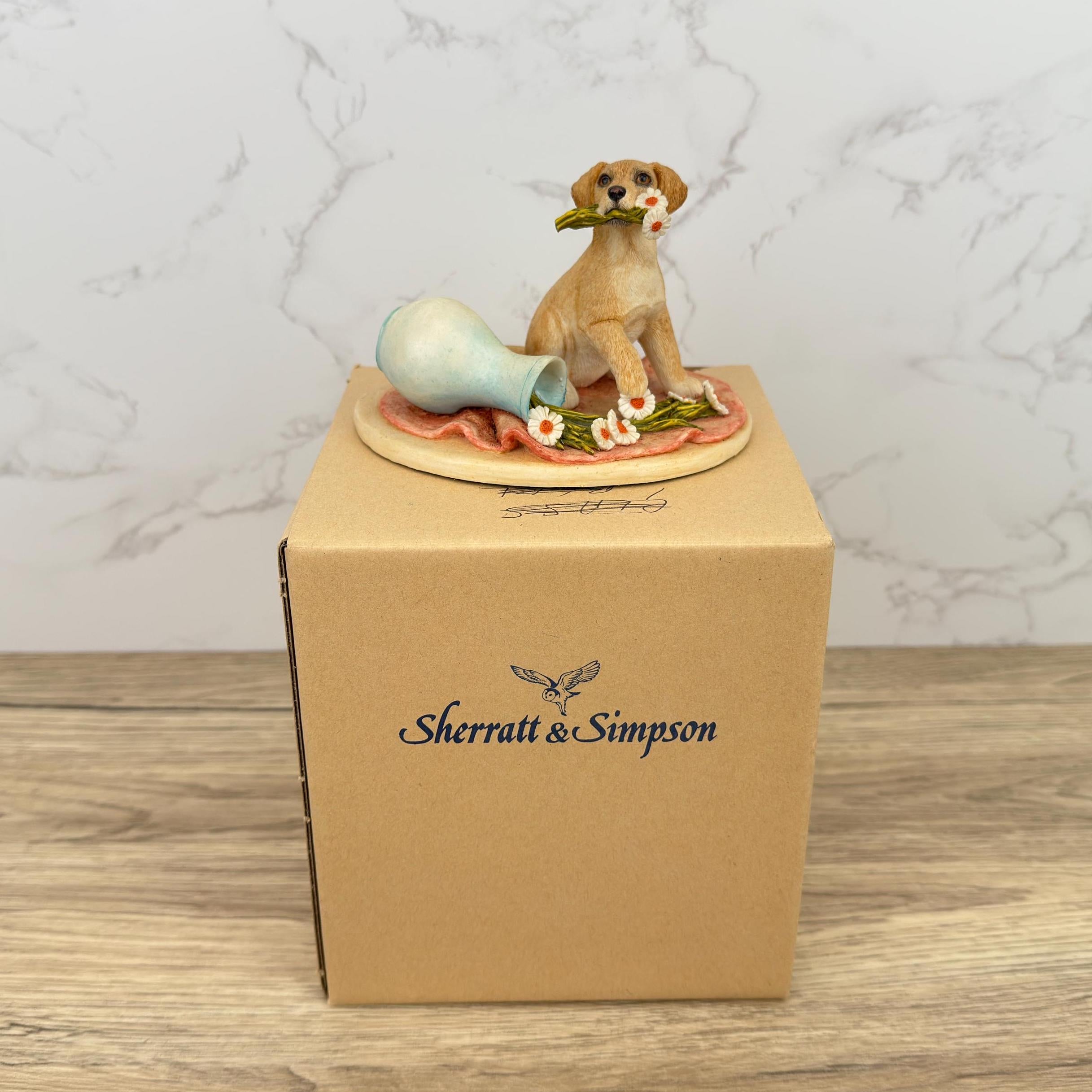 Vintage Sherratt & Simpson Resin Labrador Puppy Figurine with Vase