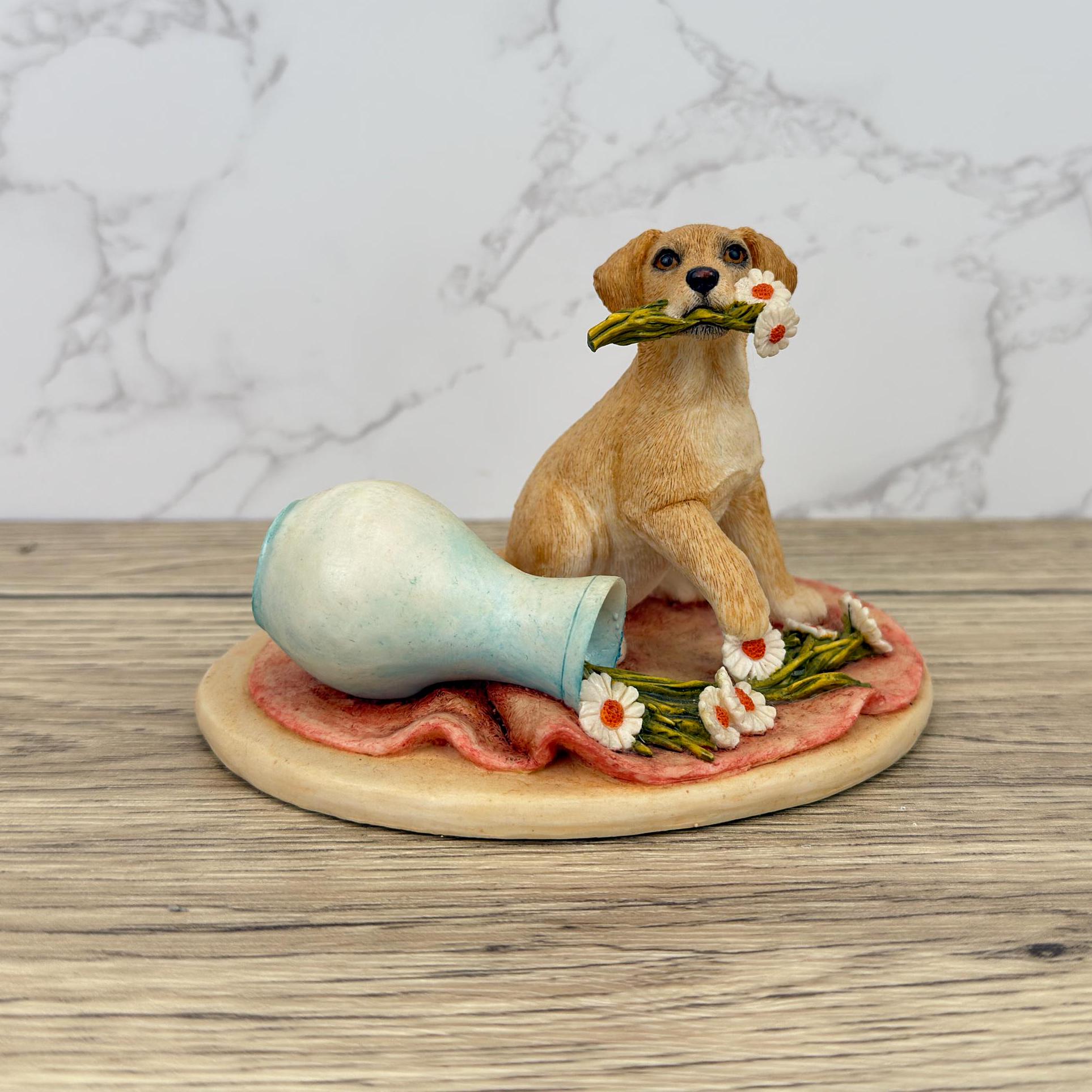 Vintage Sherratt & Simpson Resin Labrador Puppy Figurine with Vase
