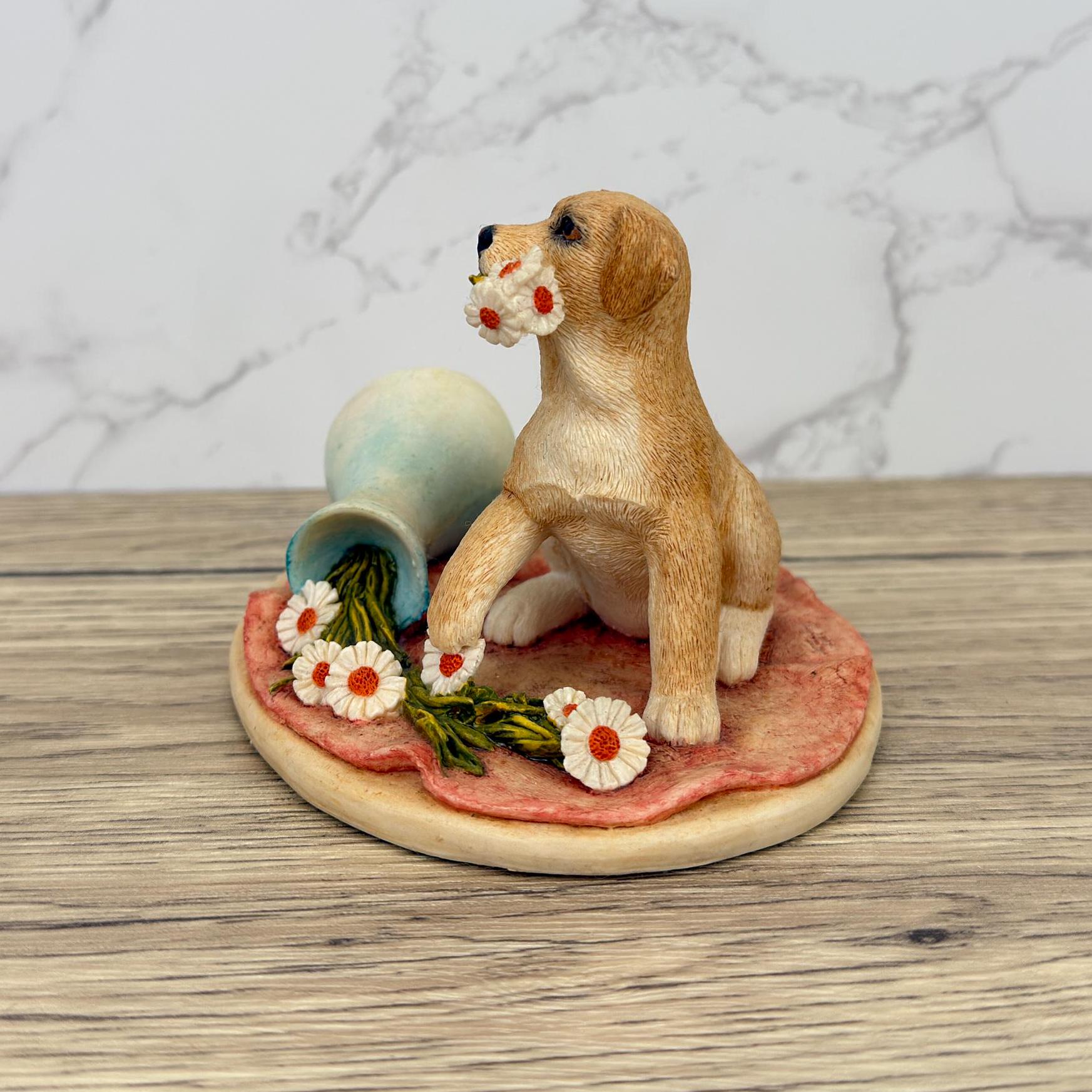 Vintage Sherratt & Simpson Resin Labrador Puppy Figurine with Vase