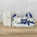 French Colonial Porcelain Figurine, Victorian Couple, Blue White Gold Detailing