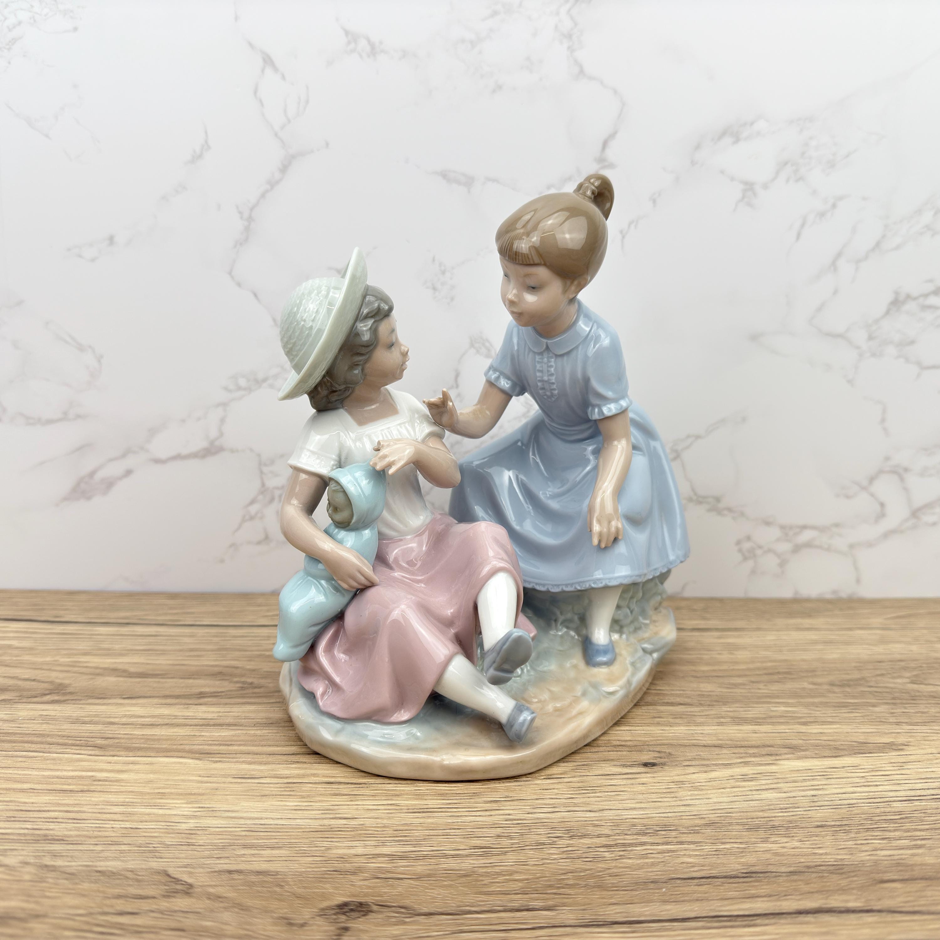 Vintage NAO Lladro Porcelain Figurine, Two Girls with Doll