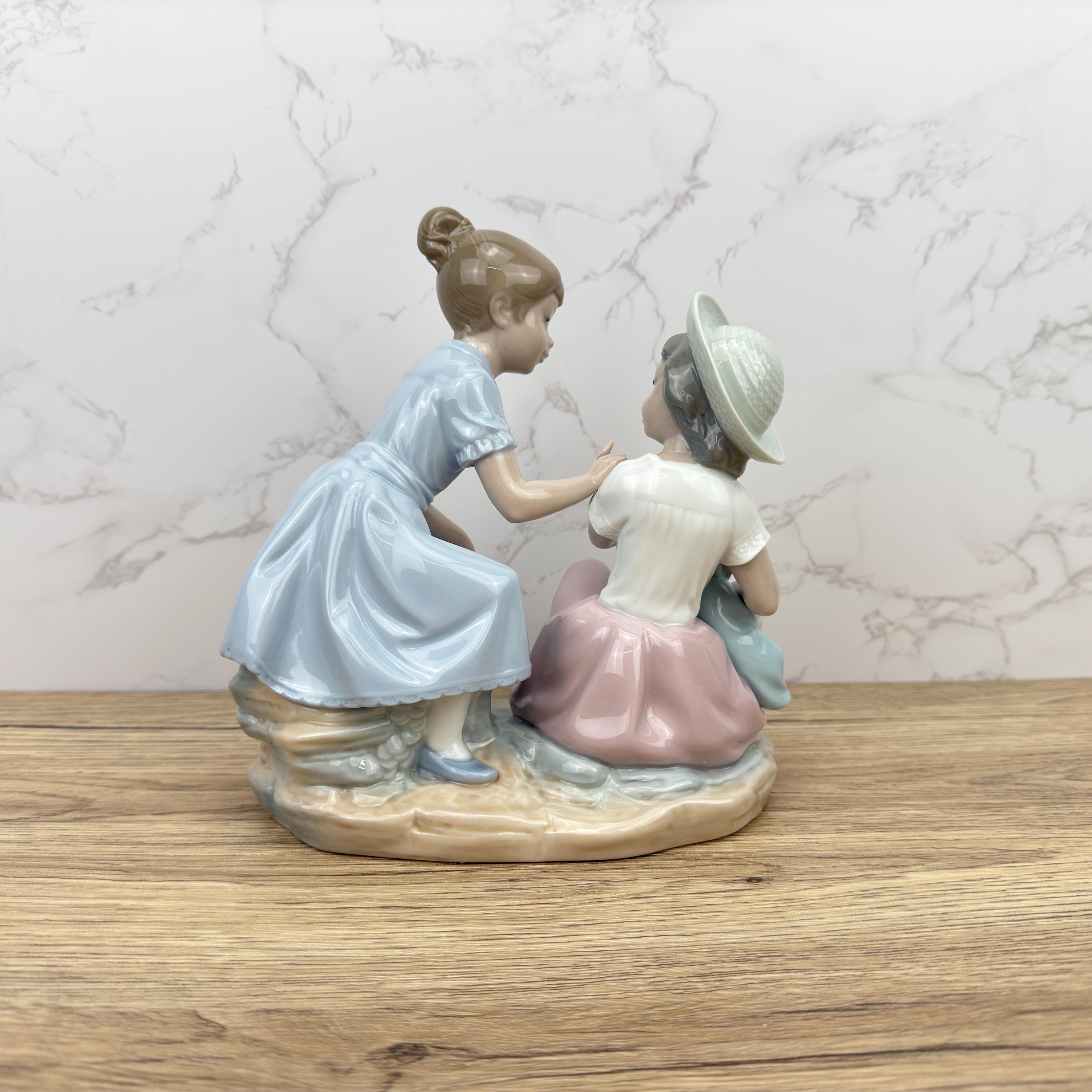 Vintage NAO Lladro Porcelain Figurine, Two Girls with Doll