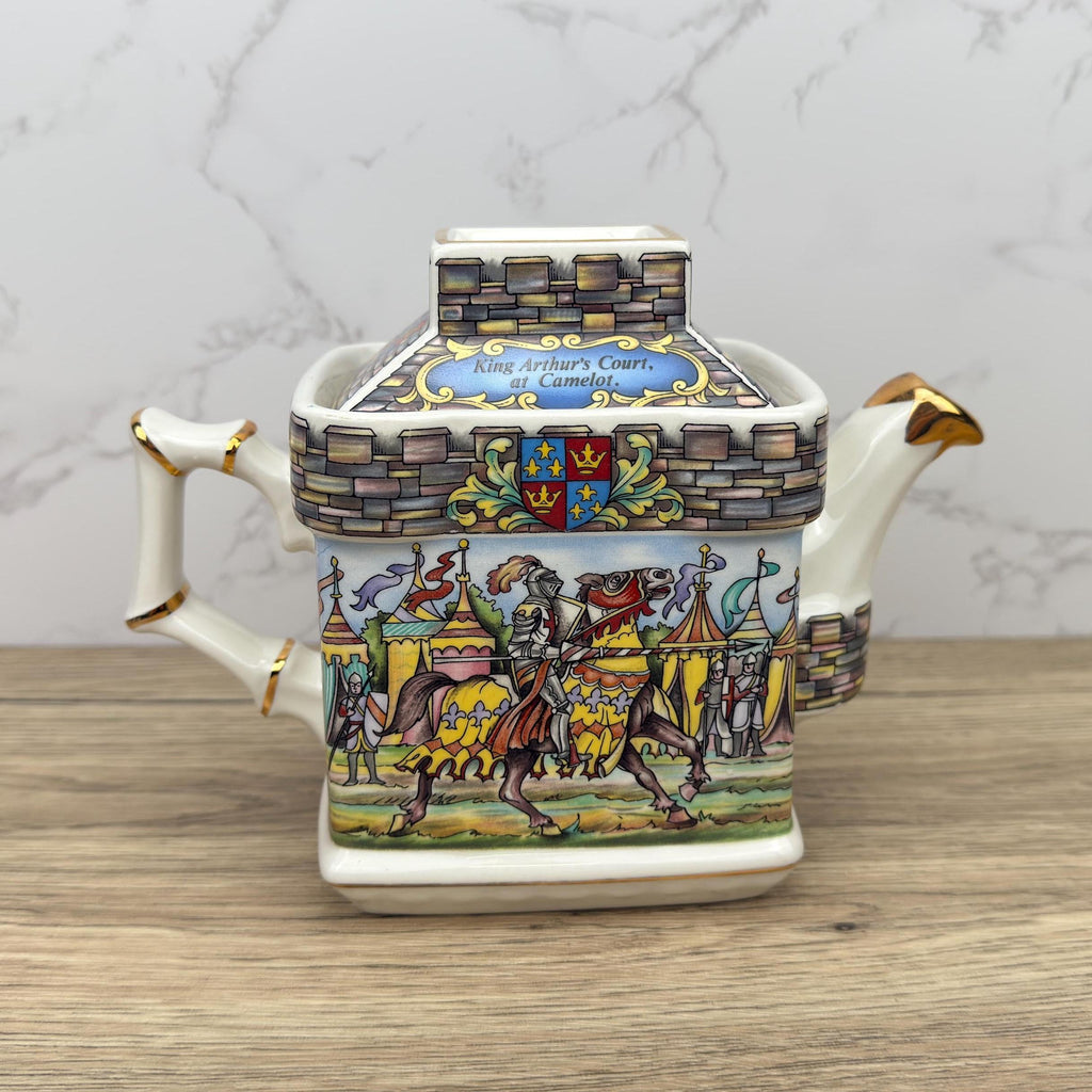 Vintage Sadler Teapot, King Arthur Camelot Scene, Gold Trim