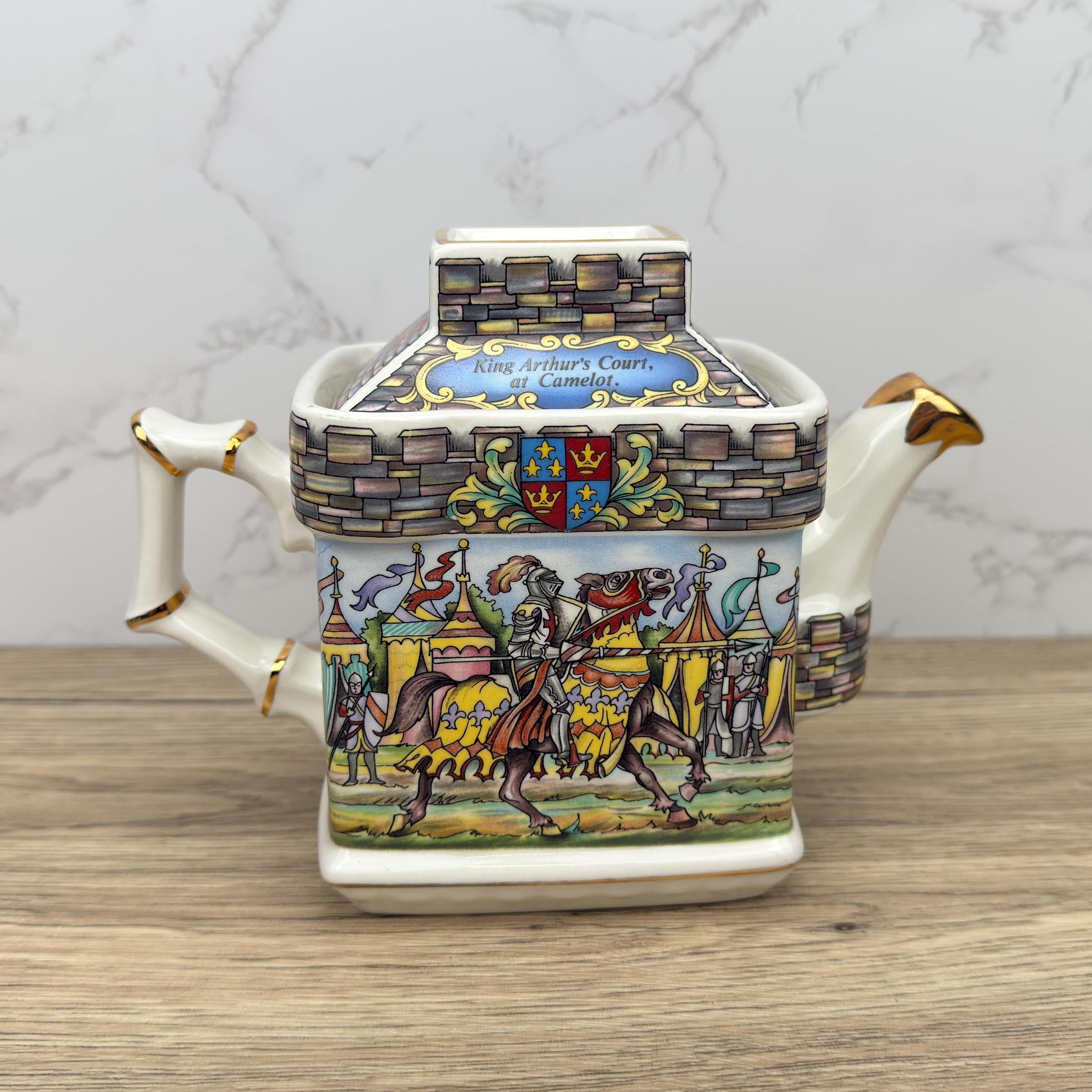 Vintage Sadler Teapot, King Arthur Camelot Scene, Gold Trim