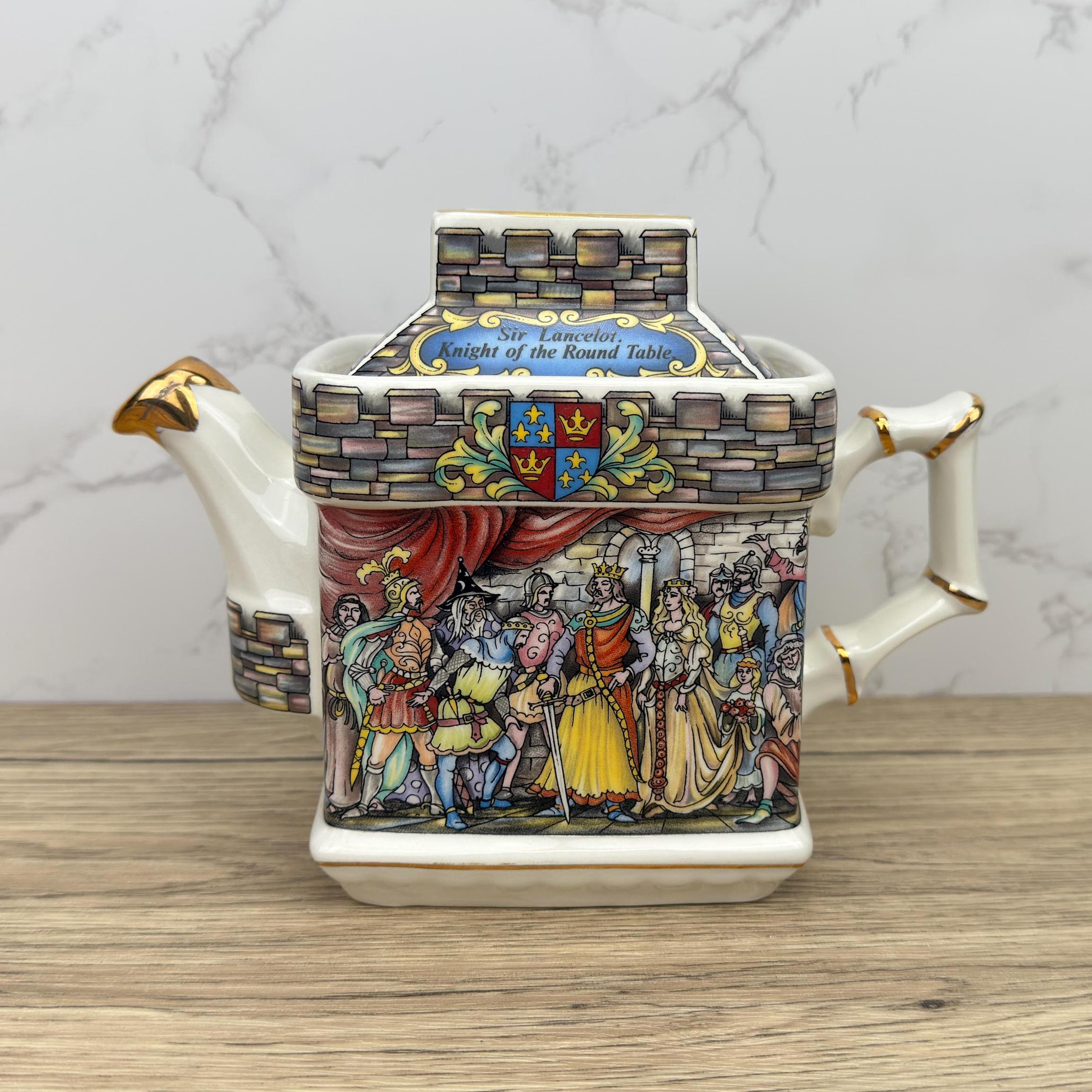 Vintage Sadler Teapot, King Arthur Camelot Scene, Gold Trim