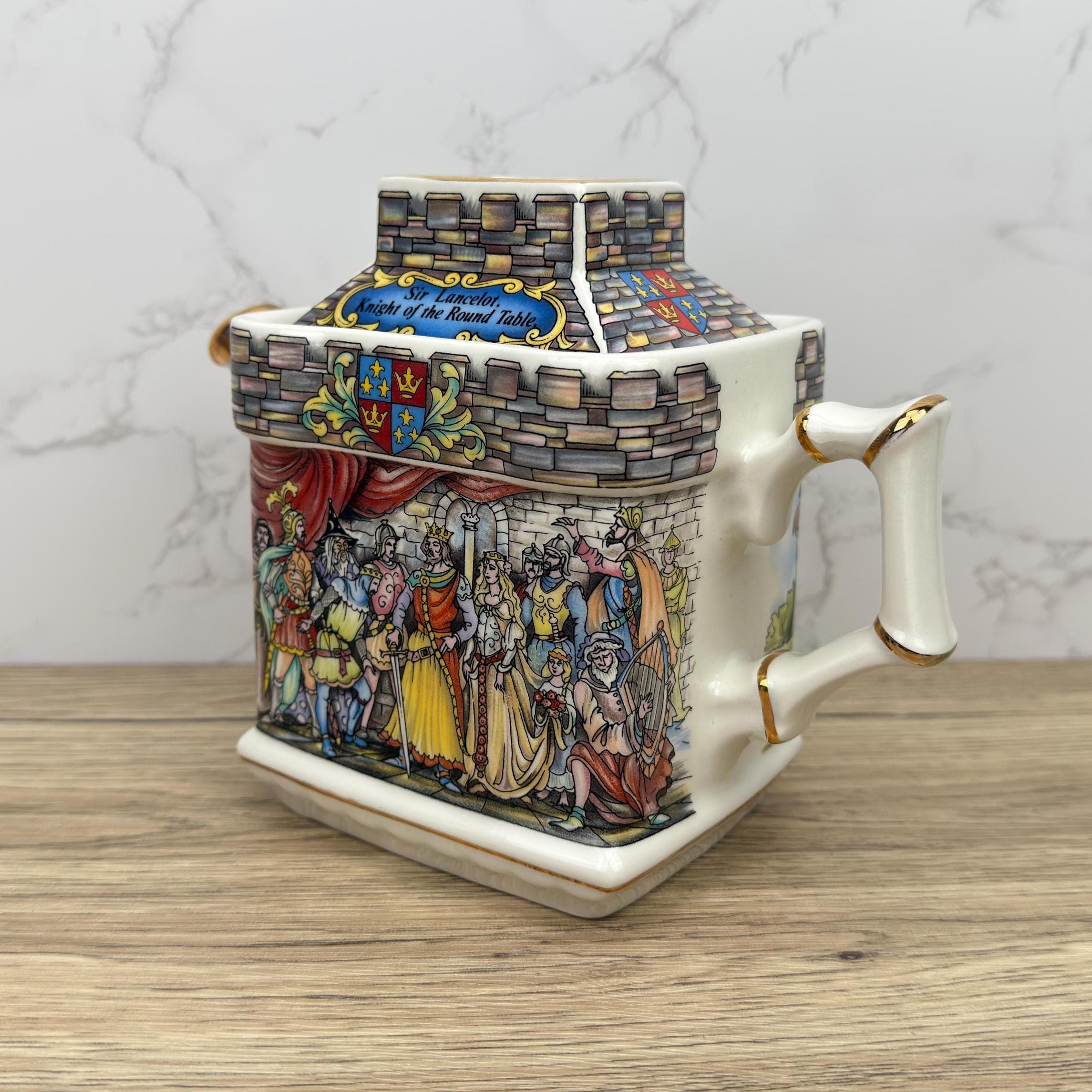 Vintage Sadler Teapot, King Arthur Camelot Scene, Gold Trim