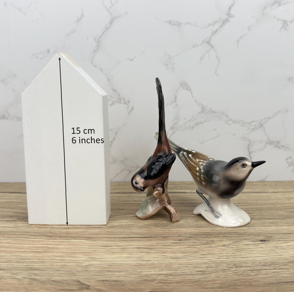 Vintage Hummel Goebel Porcelain Bird Figurines, Long Tailed Titmouse and Pied Wagtail