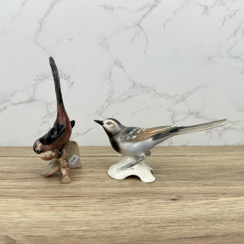 Vintage Hummel Goebel Porcelain Bird Figurines, Long Tailed Titmouse and Pied Wagtail