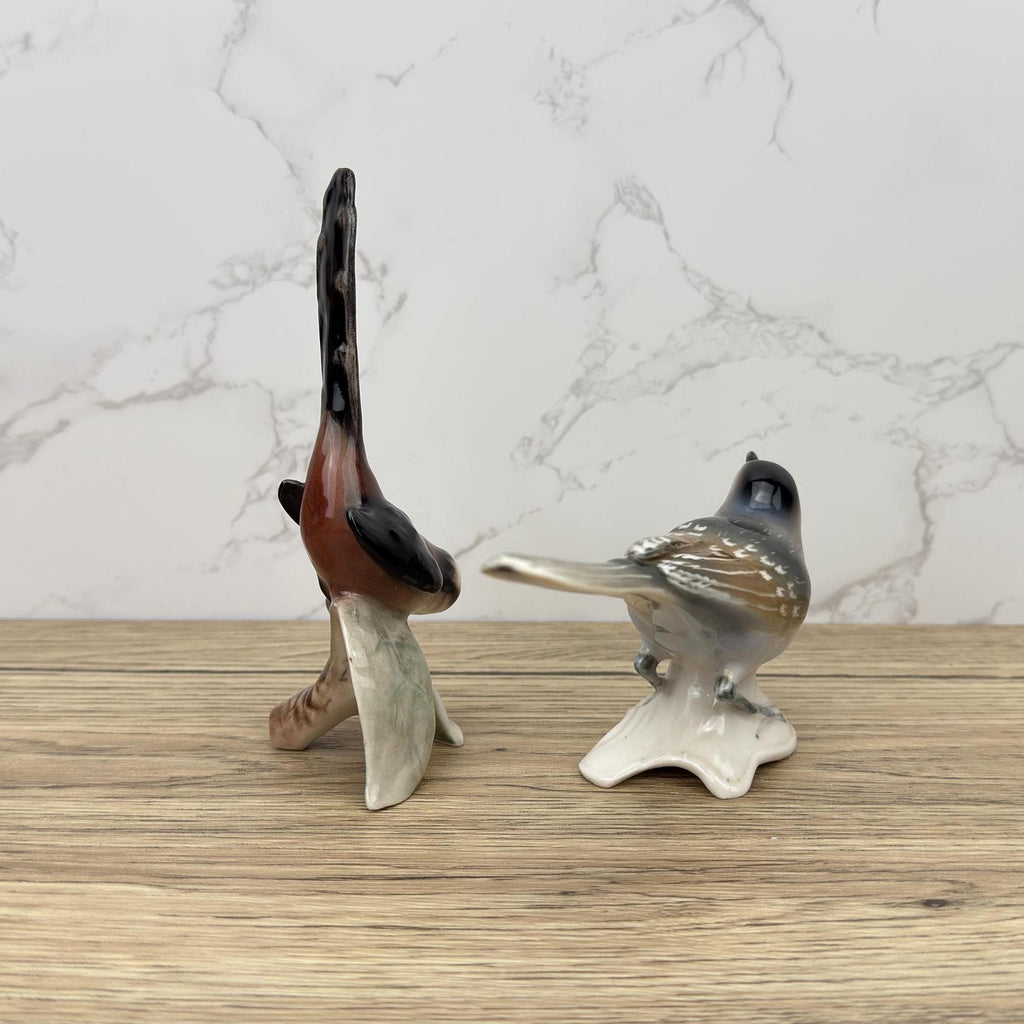 Vintage Hummel Goebel Porcelain Bird Figurines, Long Tailed Titmouse and Pied Wagtail