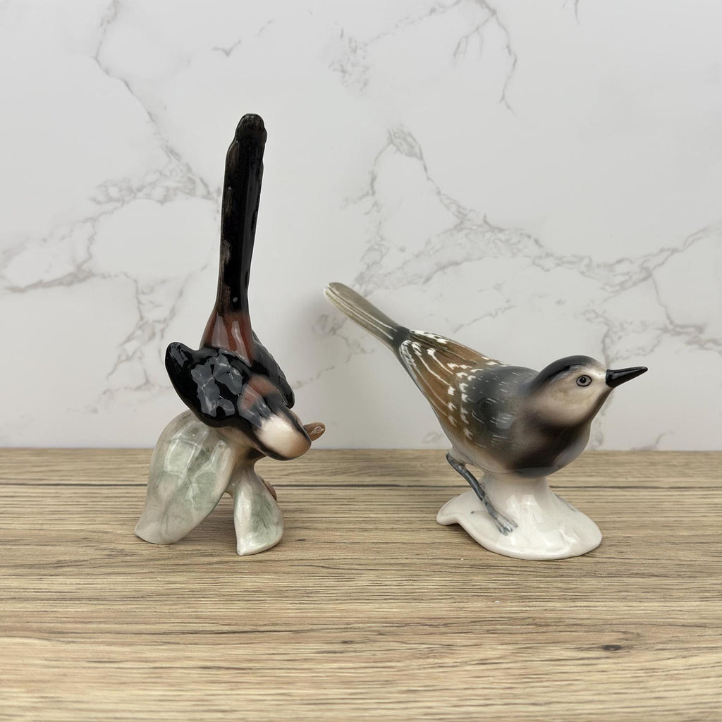 Vintage Hummel Goebel Porcelain Bird Figurines, Long Tailed Titmouse and Pied Wagtail