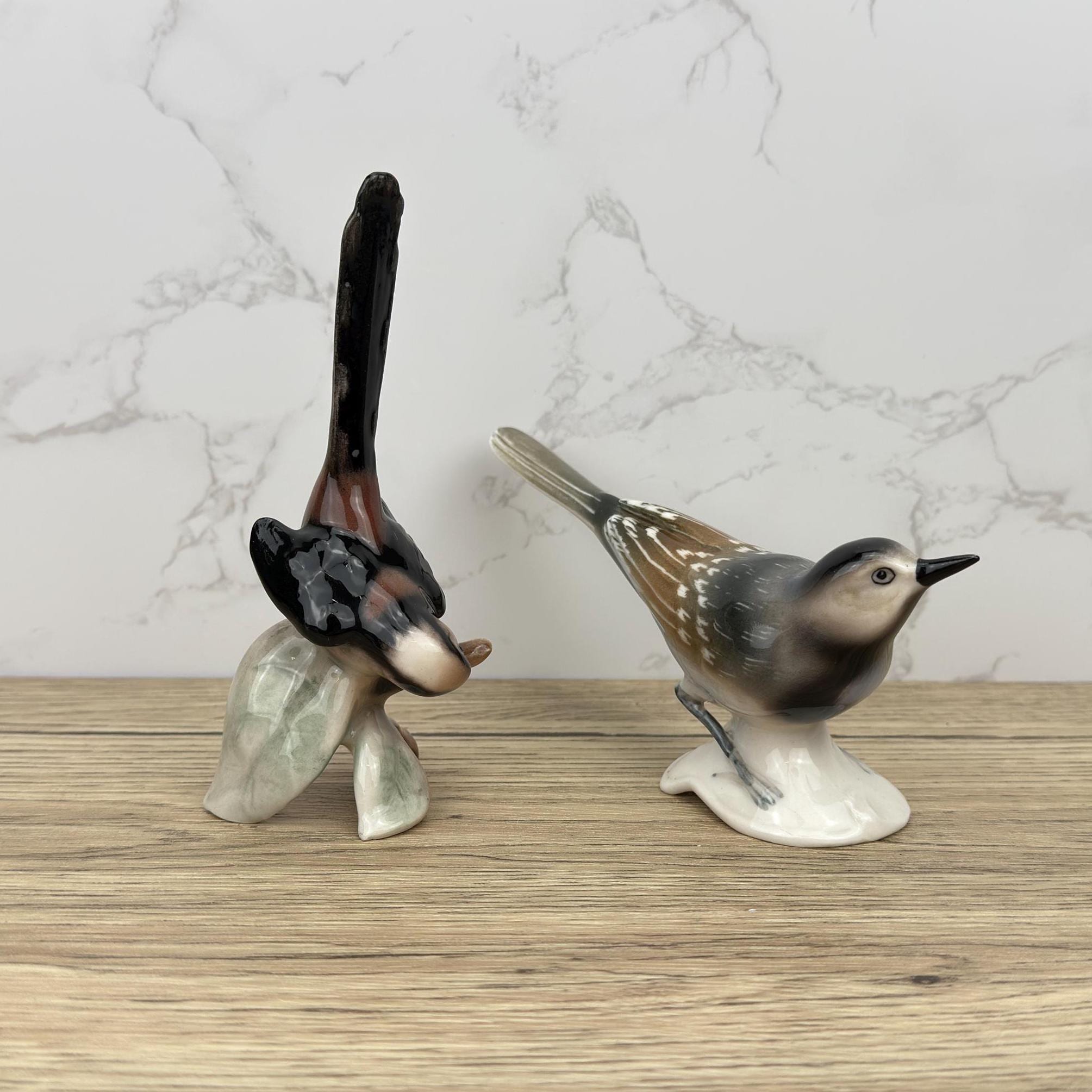 Vintage Hummel Goebel Porcelain Bird Figurines, Long Tailed Titmouse and Pied Wagtail
