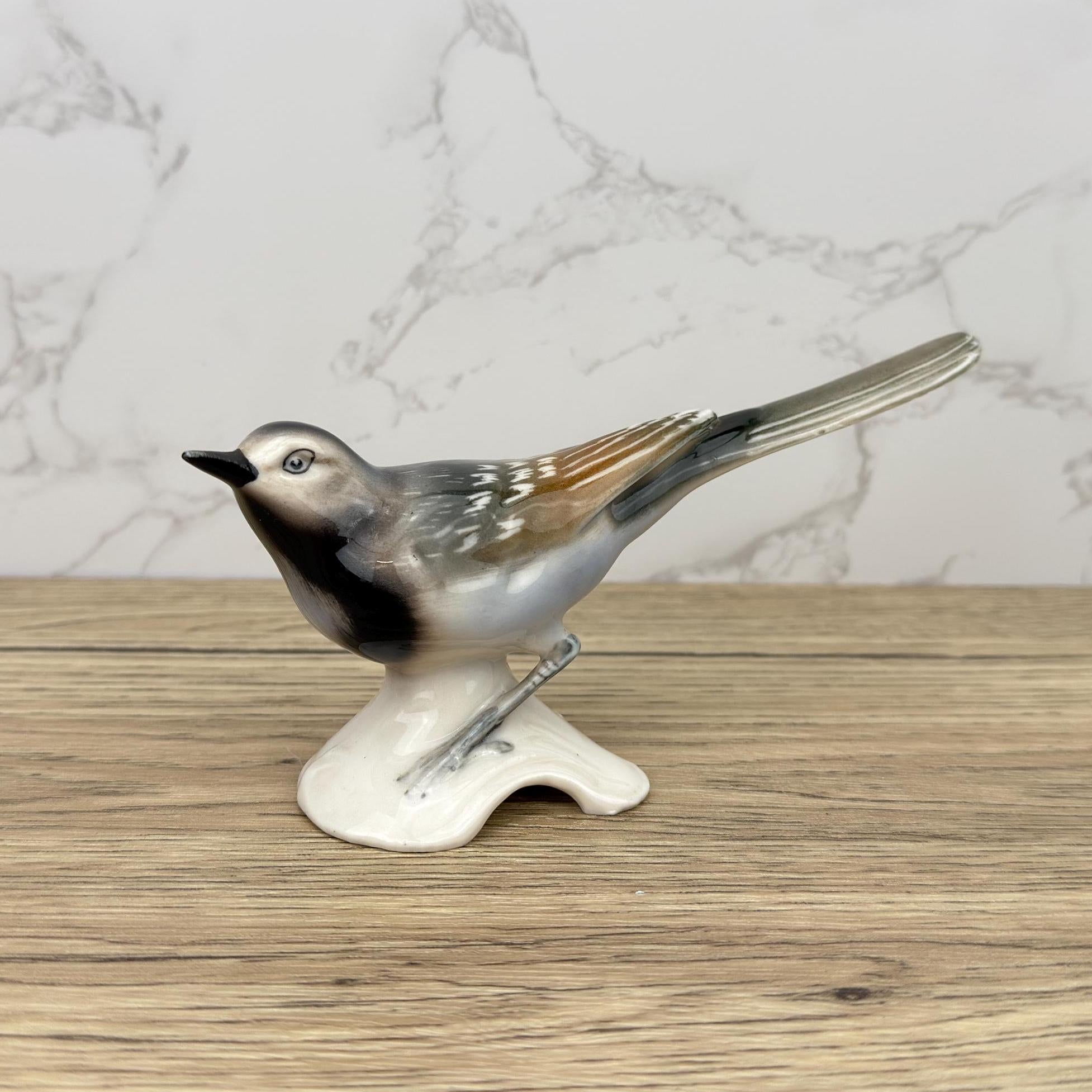 Vintage Hummel Goebel Porcelain Bird Figurines, Long Tailed Titmouse and Pied Wagtail