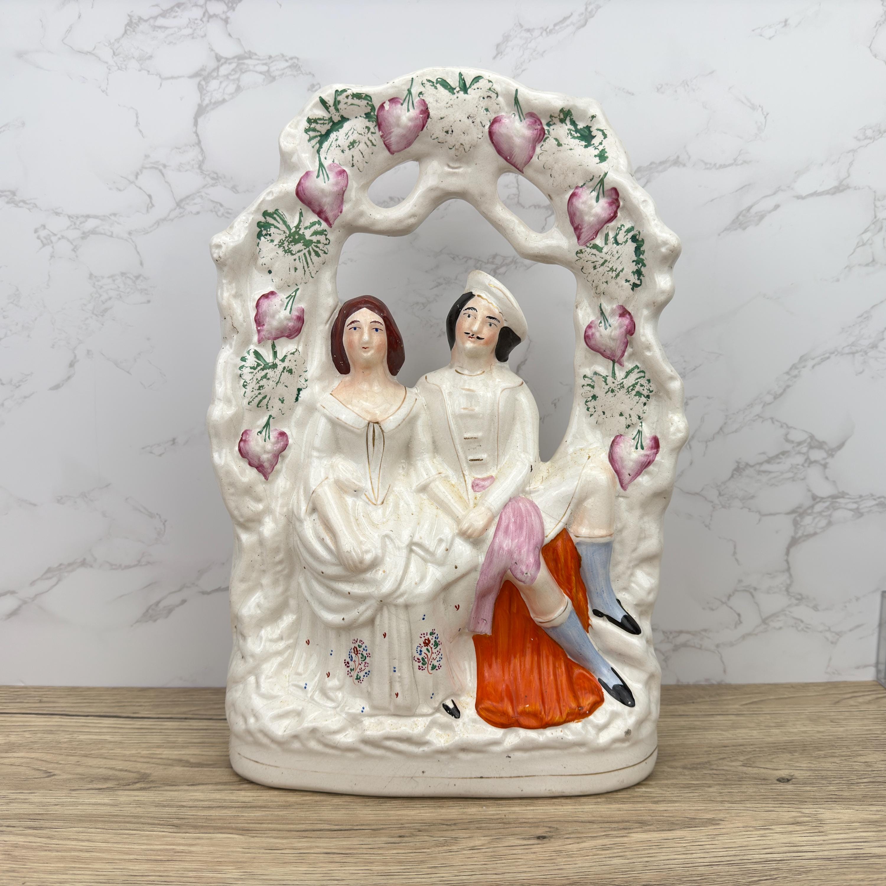 Antique Staffordshire Flatback Figurine, Victorian Courting Couple Decor