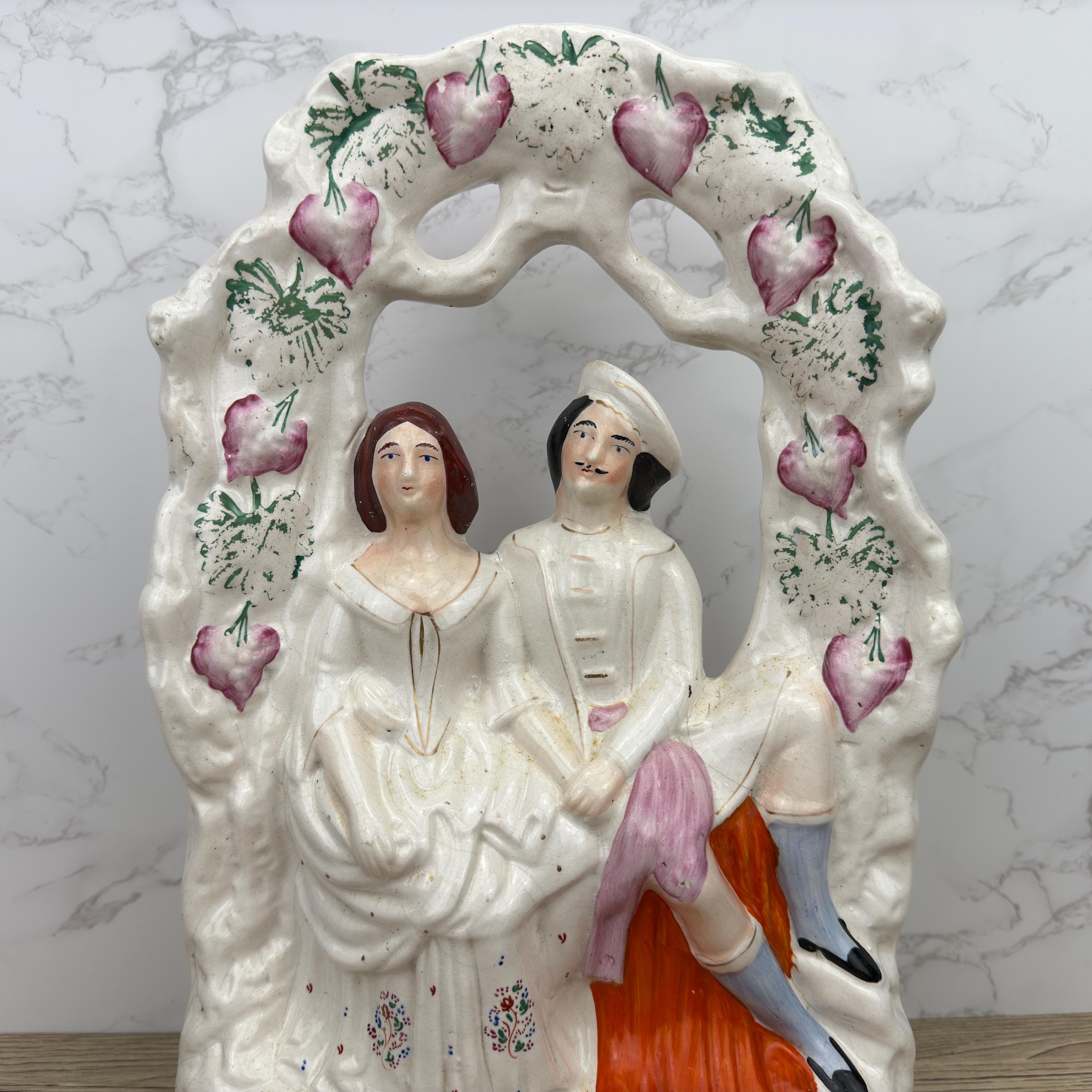 Antique Staffordshire Flatback Figurine, Victorian Courting Couple Decor