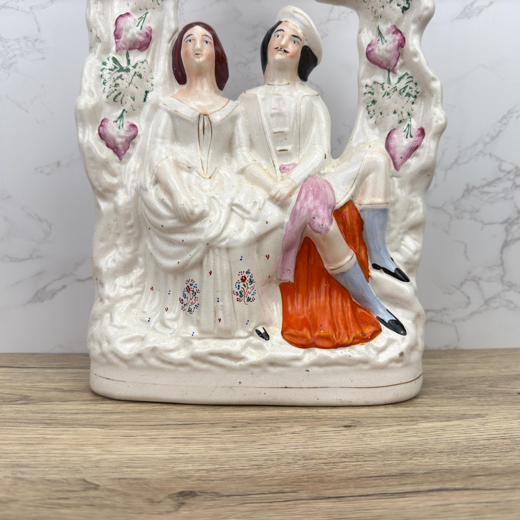 Antique Staffordshire Flatback Figurine, Victorian Courting Couple Decor