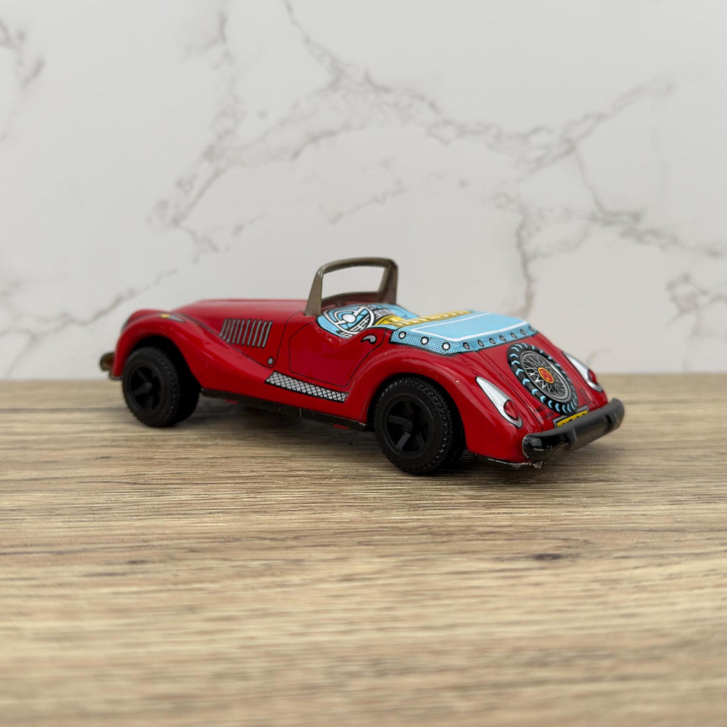 Vintage Tinplate Friction Car, Yone Japan, Red Collectible Toy