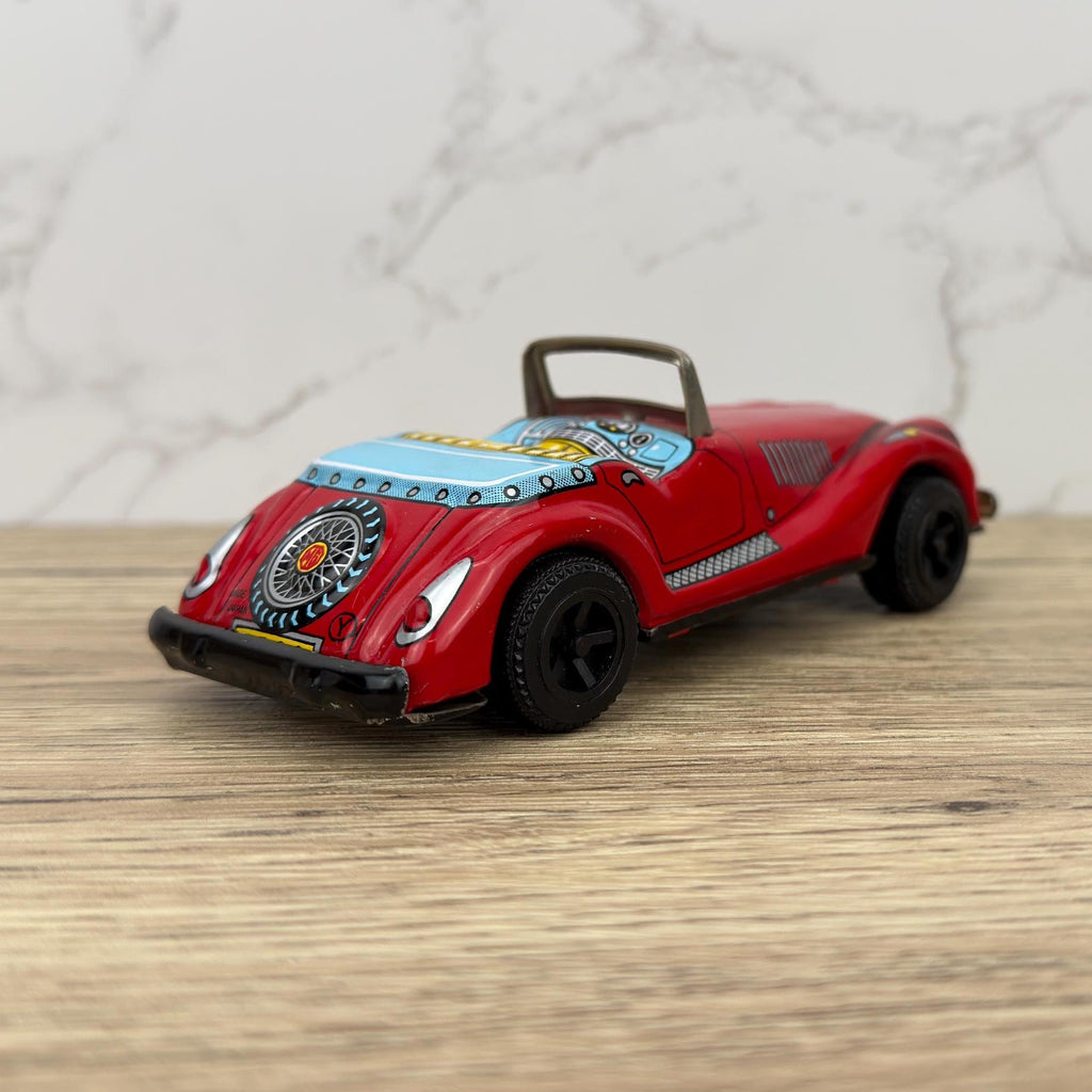 Vintage Tinplate Friction Car, Yone Japan, Red Collectible Toy