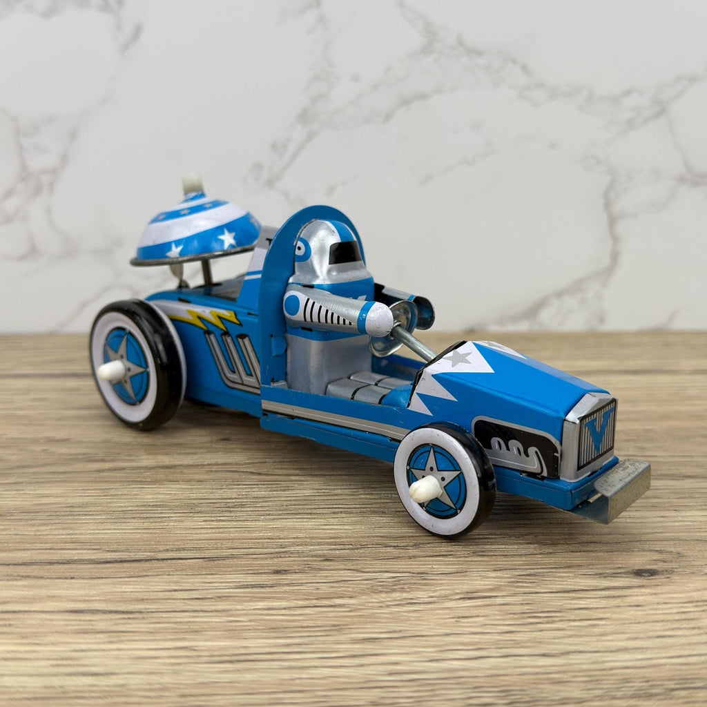 Vintage Tin Space Race Car, Lithographed Clockwork Toy (Key Missing)