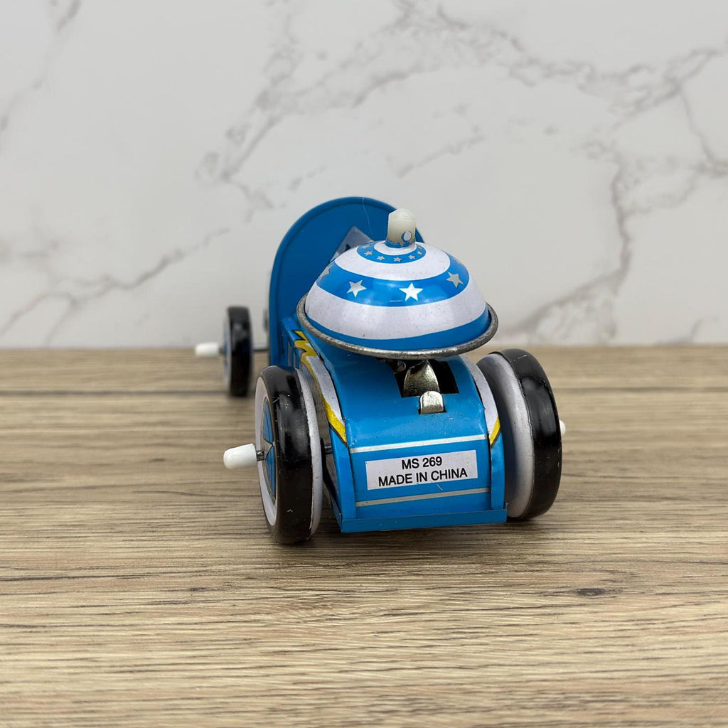 Vintage Tin Space Race Car, Lithographed Clockwork Toy (Key Missing)
