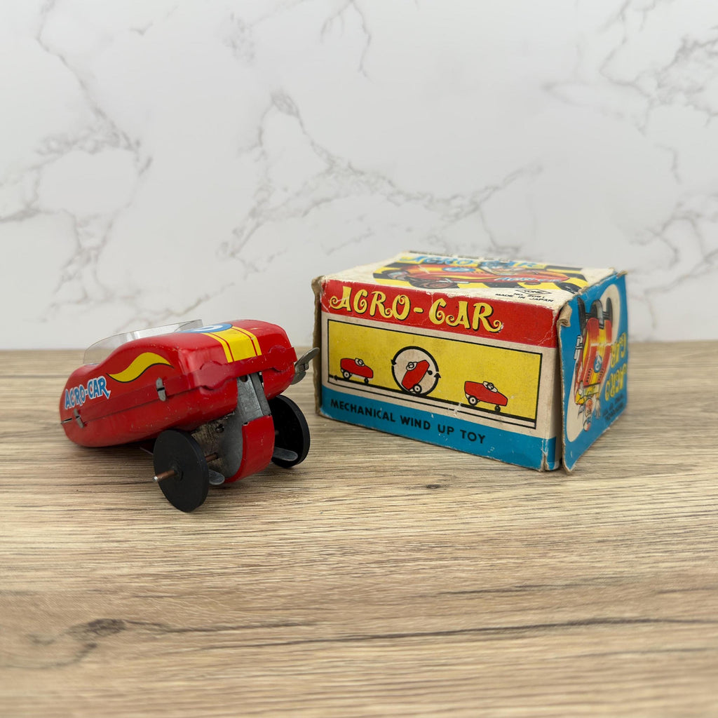 Vintage Yone Acro Car Tin Toy, 1960s Japanese Wind-Up, Original Box