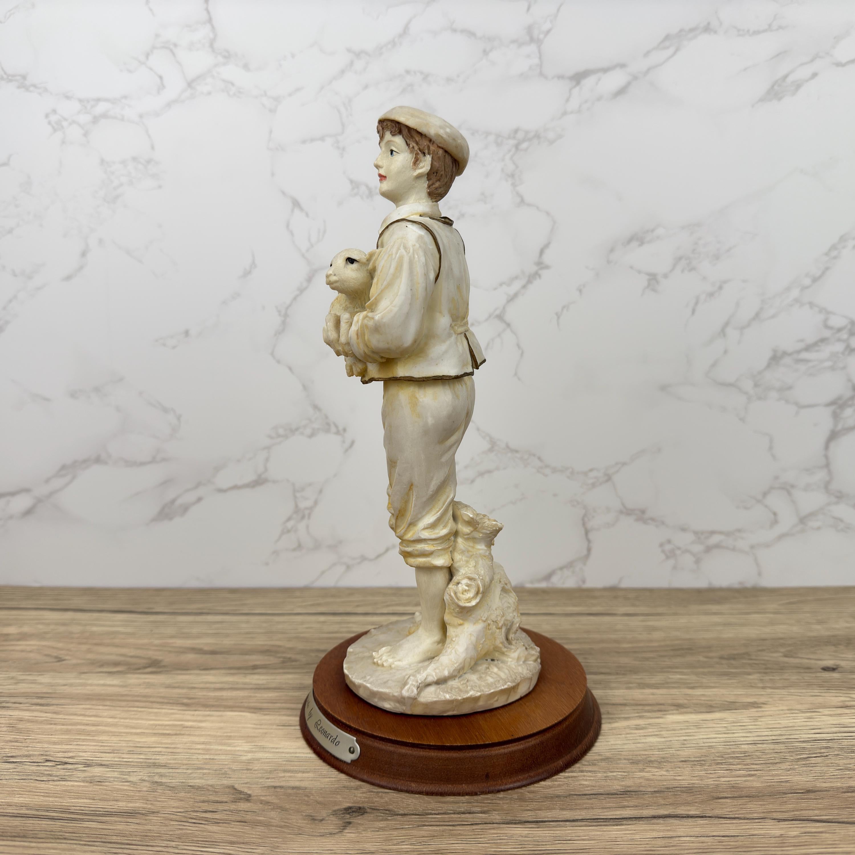 Vintage Leonardo Resin Figurine, Boy with Lamb, Countryside Decor