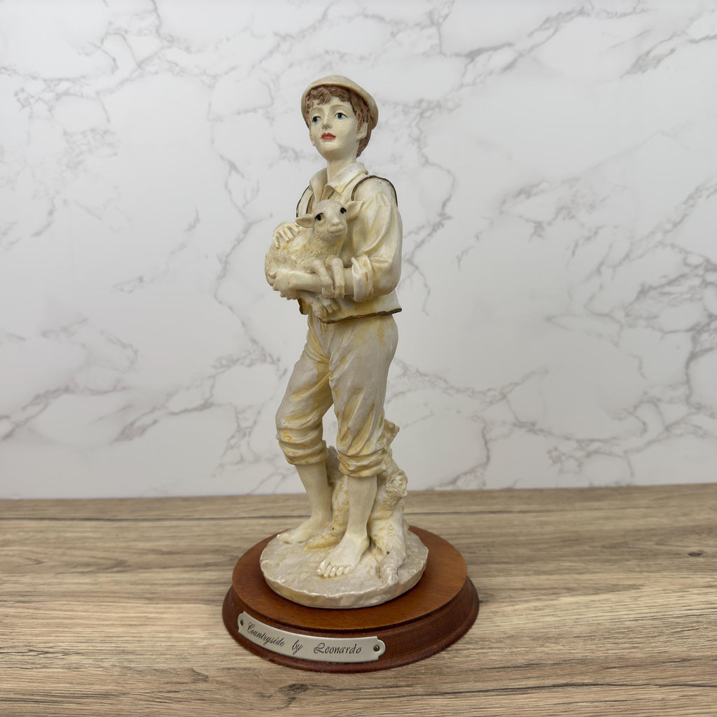 Vintage Leonardo Resin Figurine, Boy with Lamb, Countryside Decor