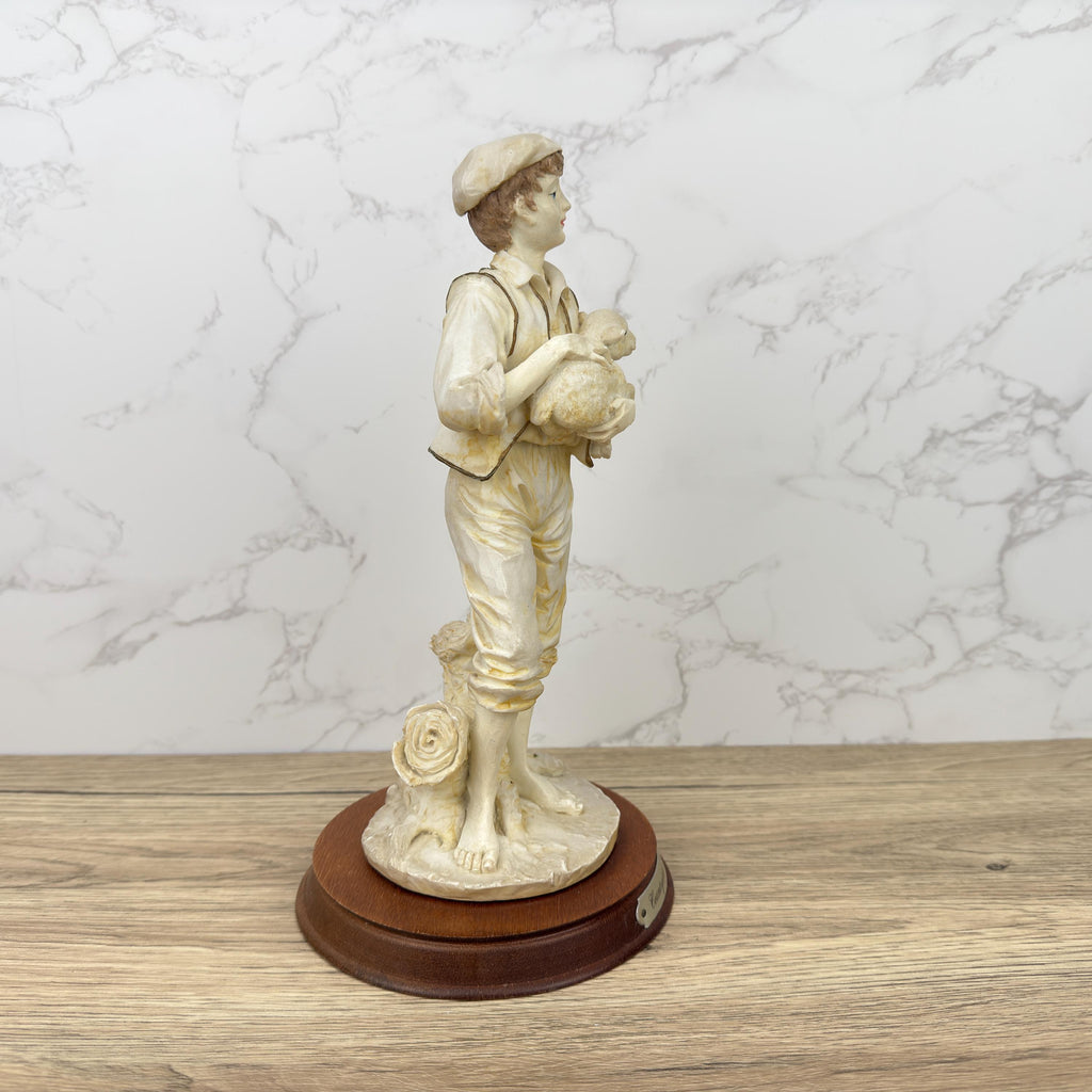 Vintage Leonardo Resin Figurine, Boy with Lamb, Countryside Decor