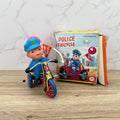 Vintage Tin Lithograph Police Tricycle Wind-Up Toy, Collectible MTU, Korea, Original Box
