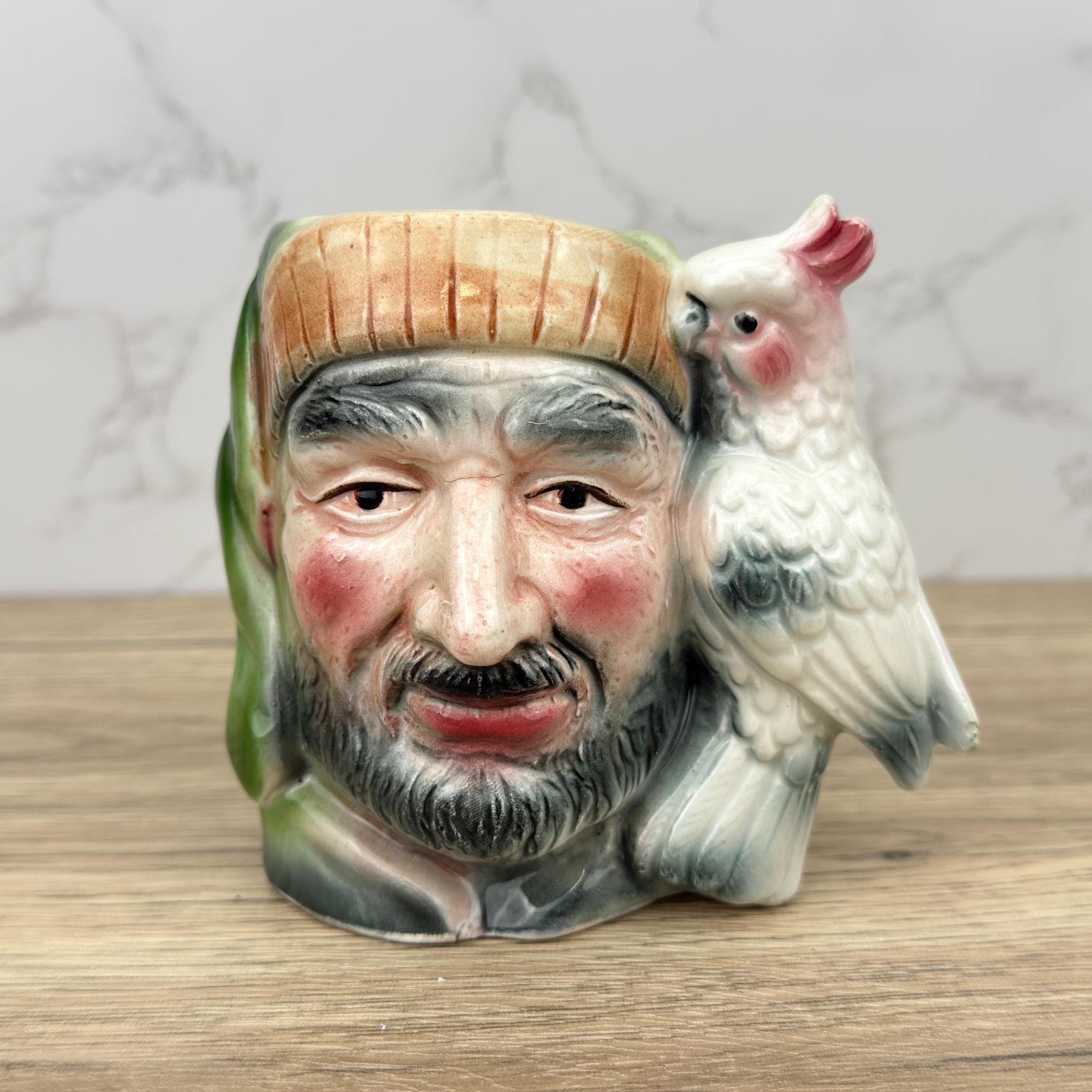 Vintage Ceramic Pirate Toby Jug with Cockatoo