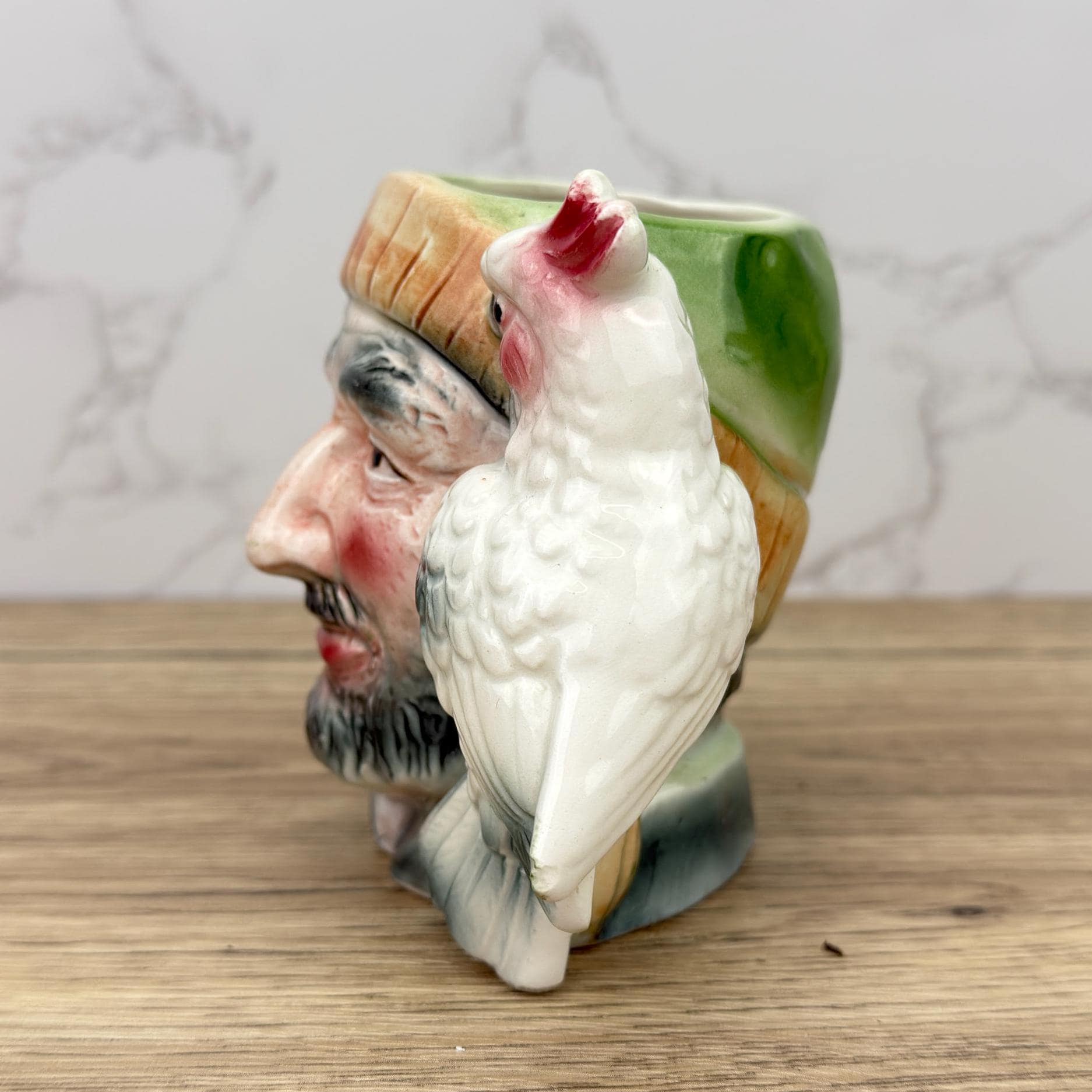 Vintage Ceramic Pirate Toby Jug with Cockatoo