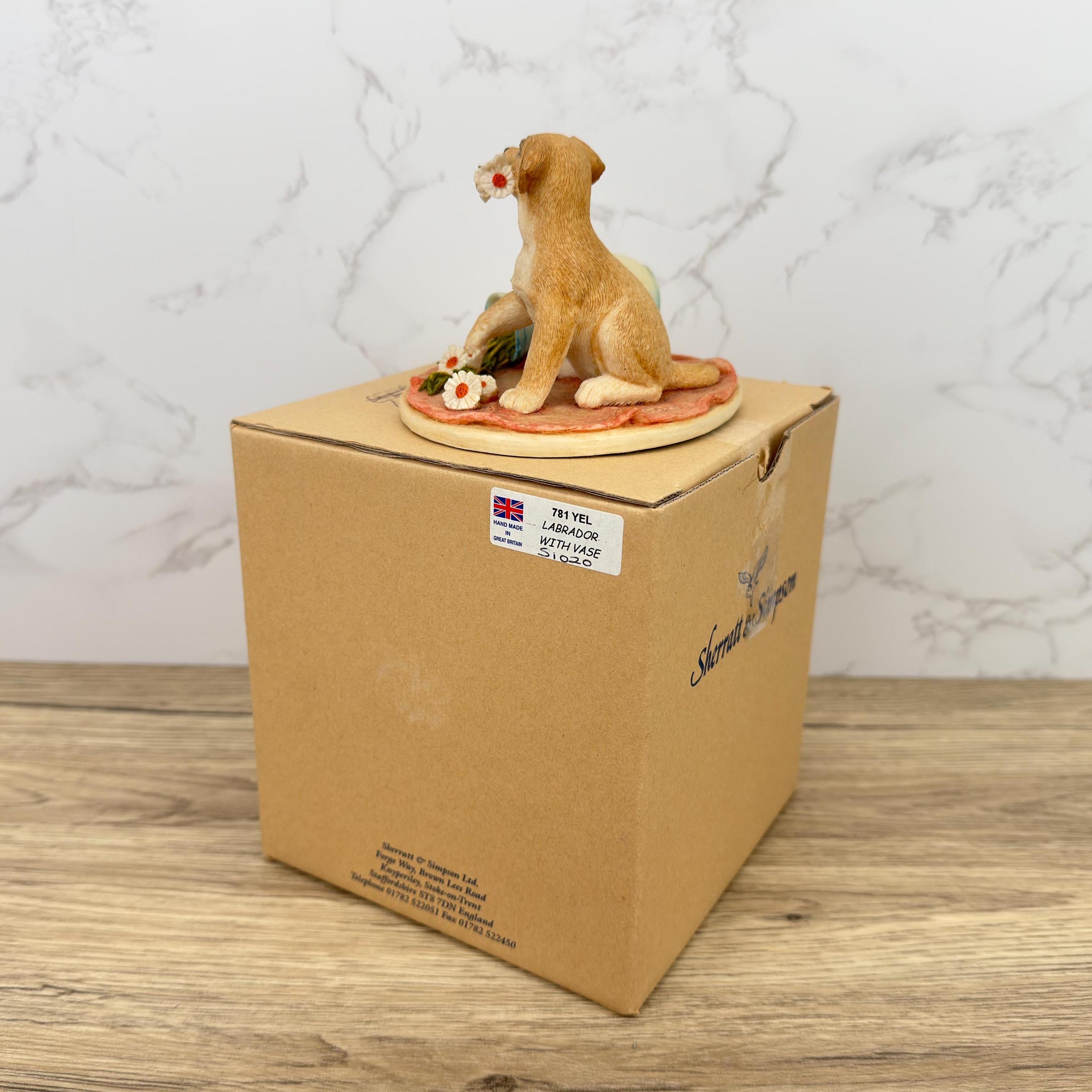 Vintage Sherratt & Simpson Resin Labrador Puppy Figurine with Vase