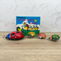 Vintage Tinplate Ladybug Family Parade Windup Toy, Collectible with Box