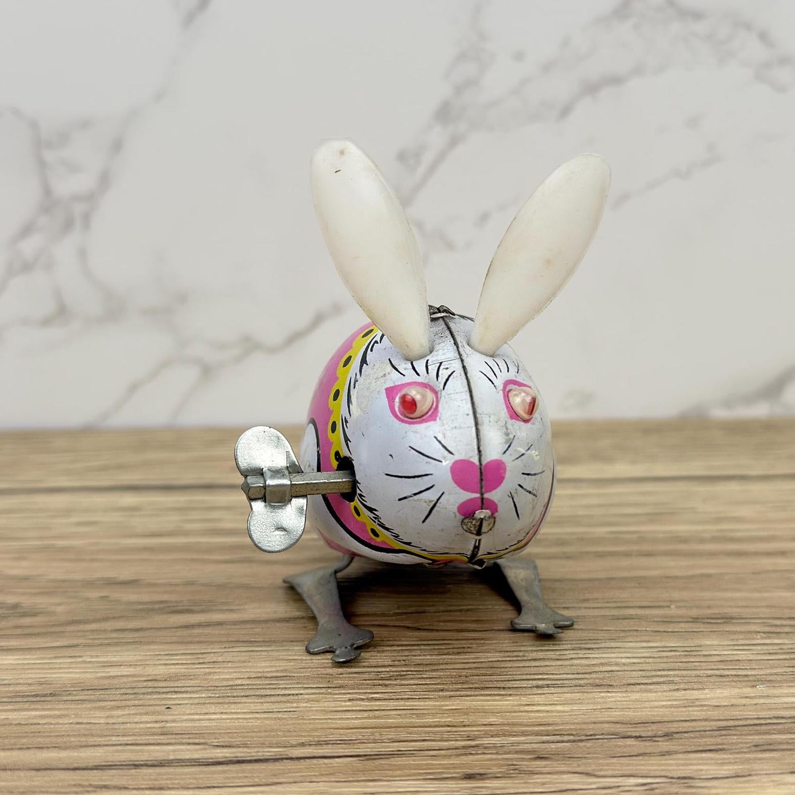 Vintage Clockwork Jumping Rabbit, MS083 Tin Litho Toy, Collectors Gift