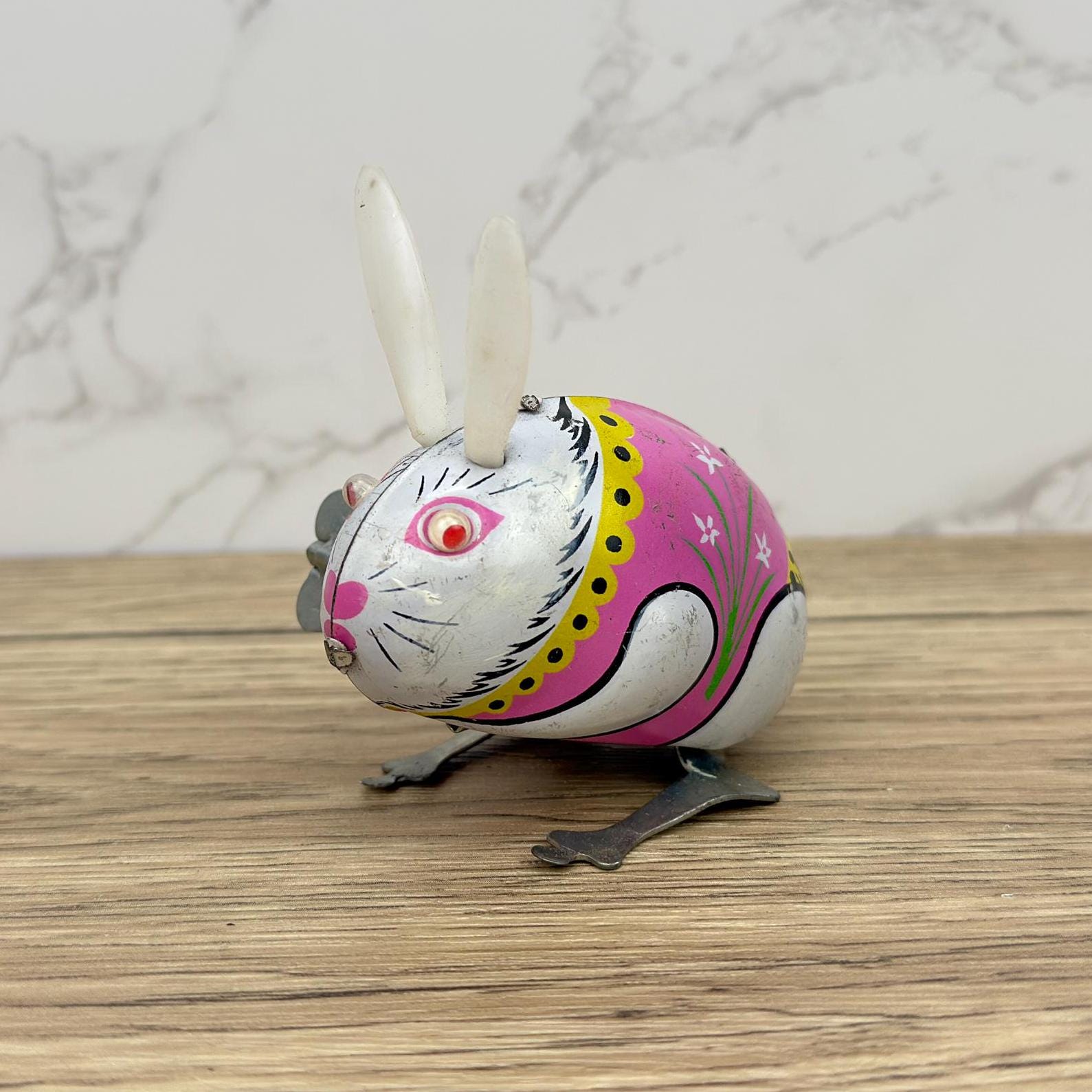 Vintage Clockwork Jumping Rabbit, MS083 Tin Litho Toy, Collectors Gift