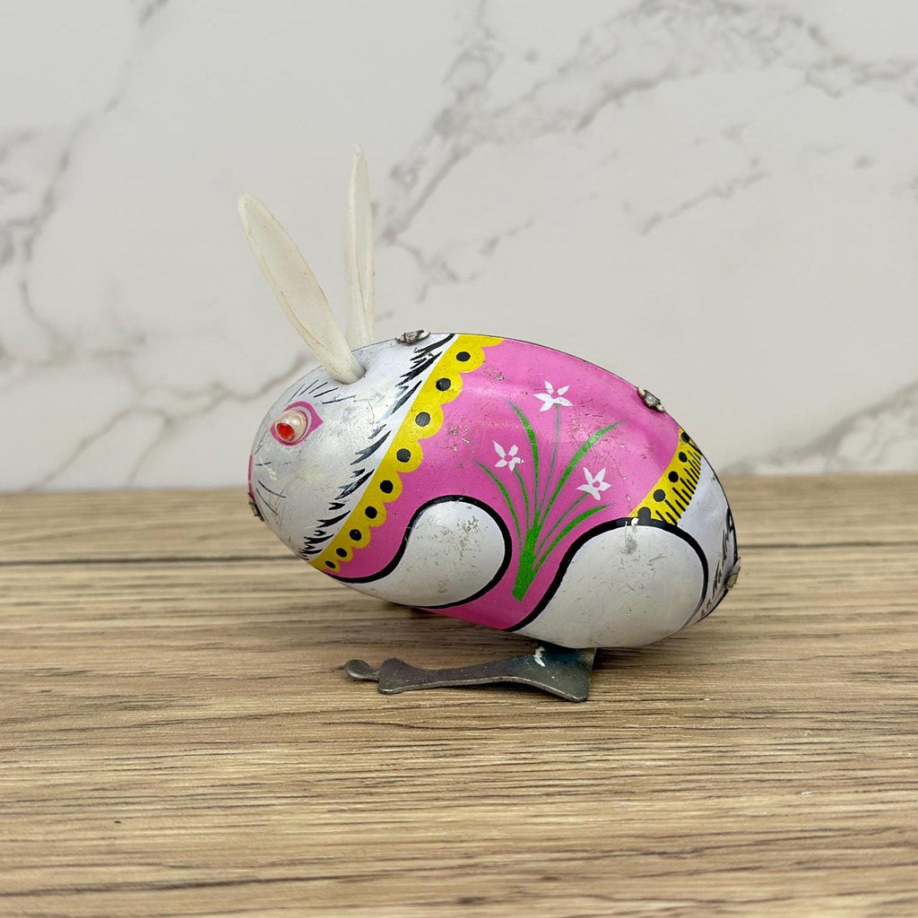 Vintage Clockwork Jumping Rabbit, MS083 Tin Litho Toy, Collectors Gift