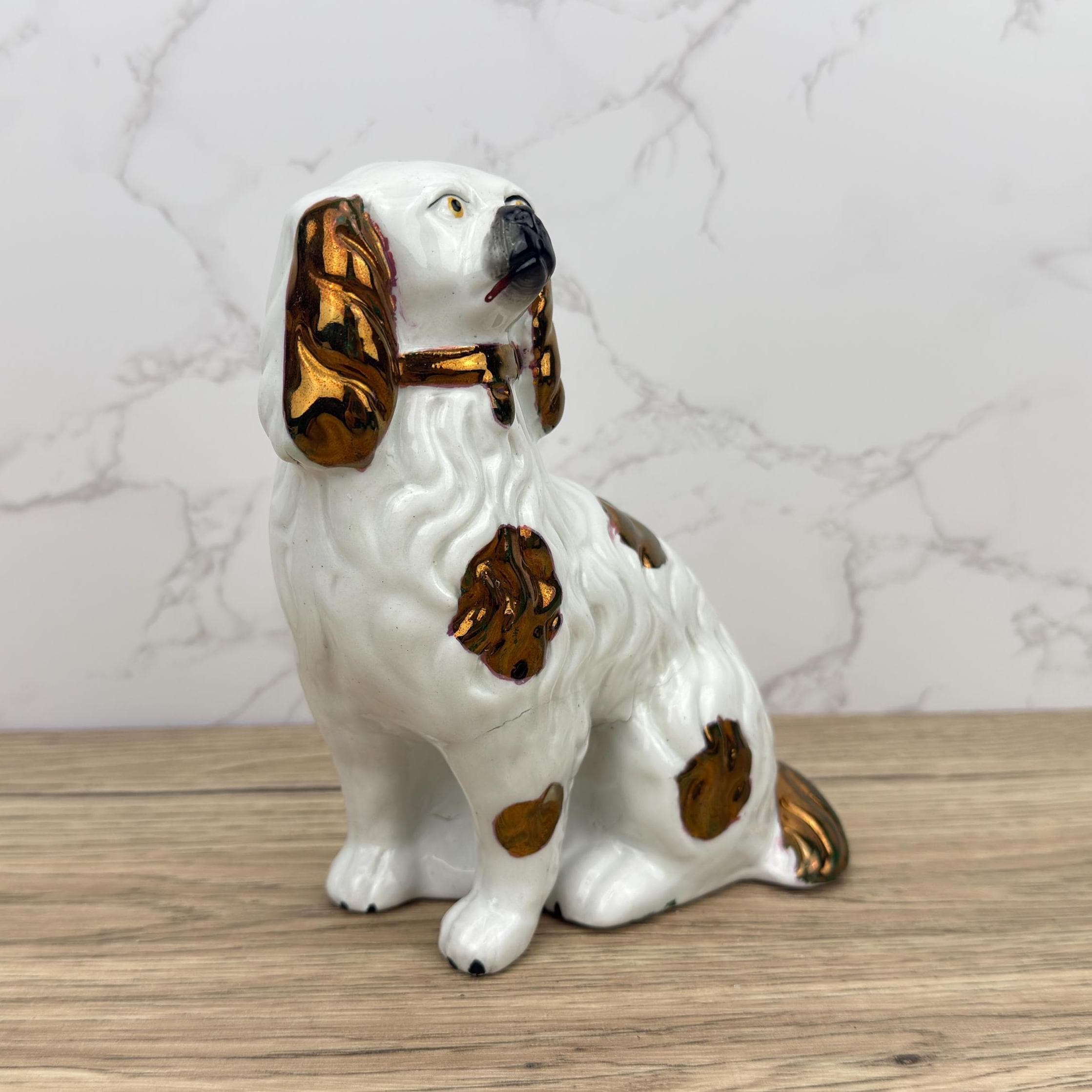 Antique Staffordshire Spaniel Dog Figurine, Victorian Mantel Decor