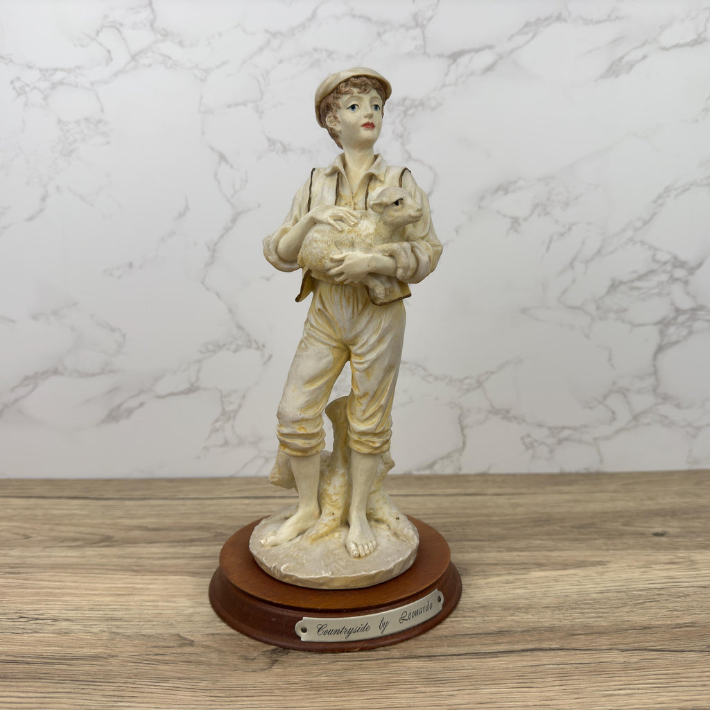 Vintage Leonardo Resin Figurine, Boy with Lamb, Countryside Decor