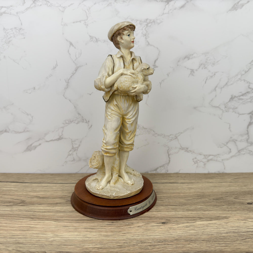 Vintage Leonardo Resin Figurine, Boy with Lamb, Countryside Decor